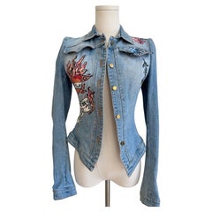 Roberto Cavalli Vintage Women's Denim Jacket with Floral Embroidery