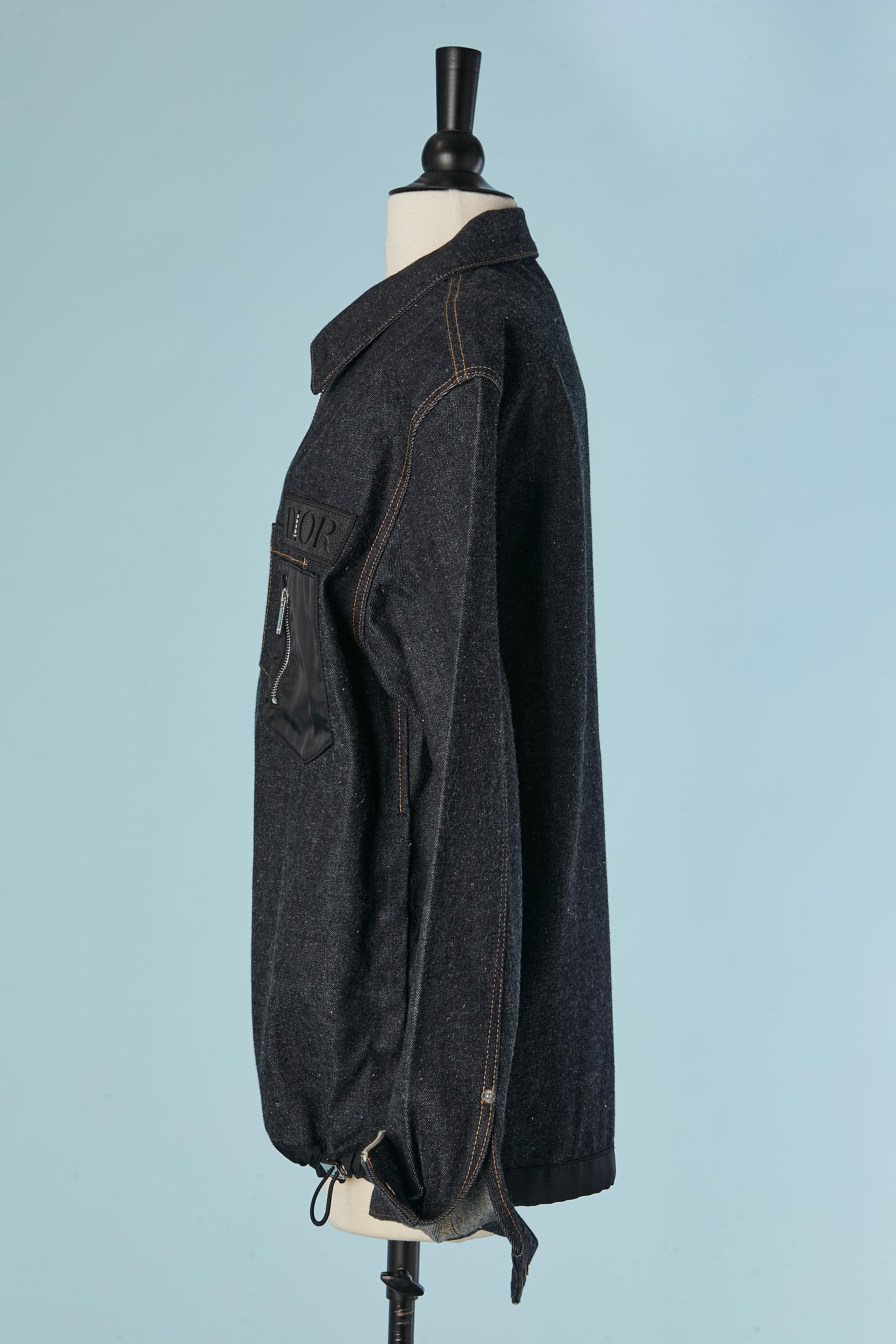 Veste en jean avec détails en nylon noir CHRISTIAN DIOR & SACAI Neuf - En vente à Saint-Ouen-Sur-Seine, FR