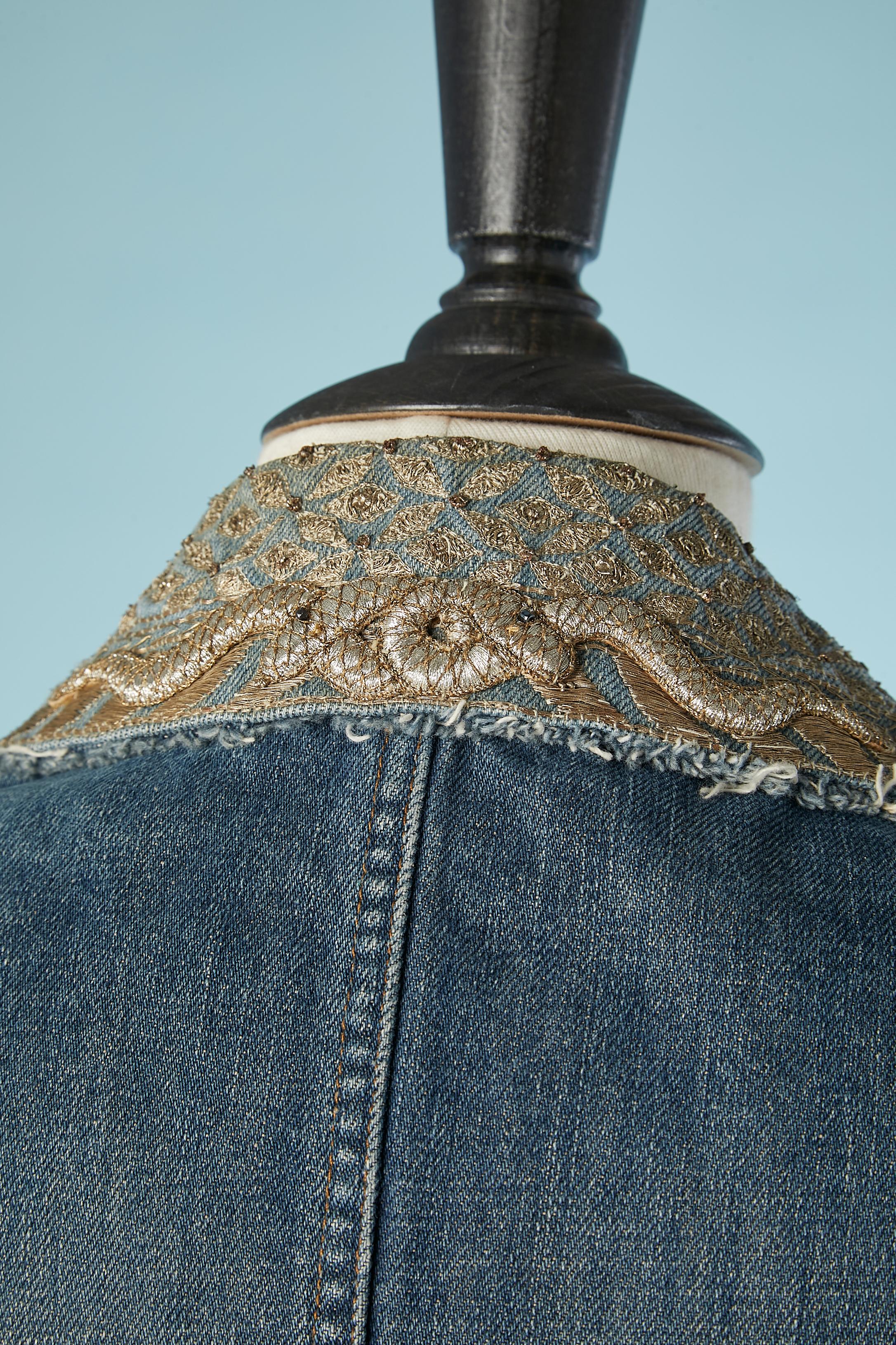 Denim jacket with gold lurex thread embroidery Roberto Cavalli  For Sale 2