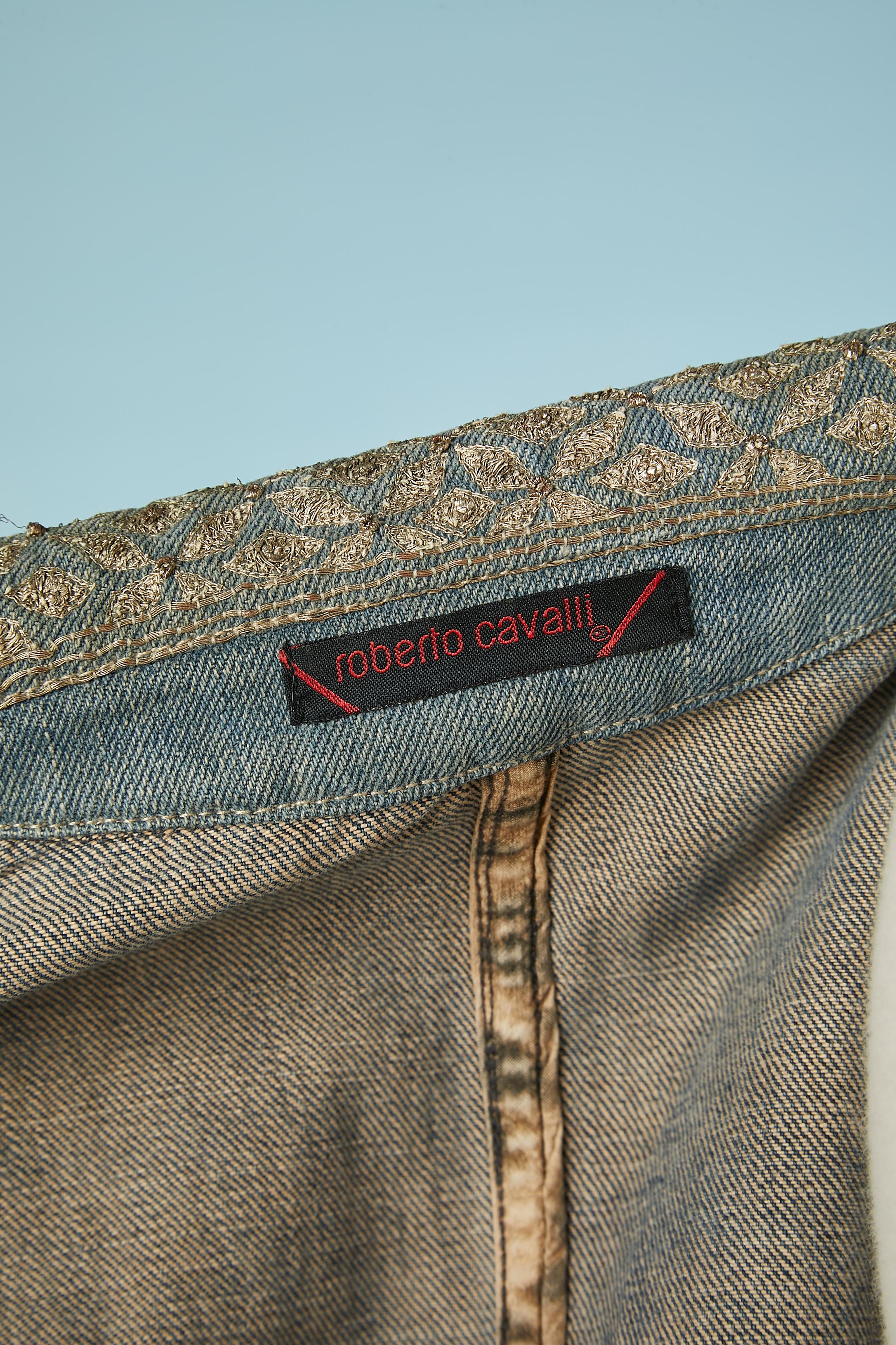 Denim jacket with gold lurex thread embroidery Roberto Cavalli  For Sale 3