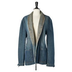 Veste en jean avec broderie en fil de lurex doré Roberto Cavalli 