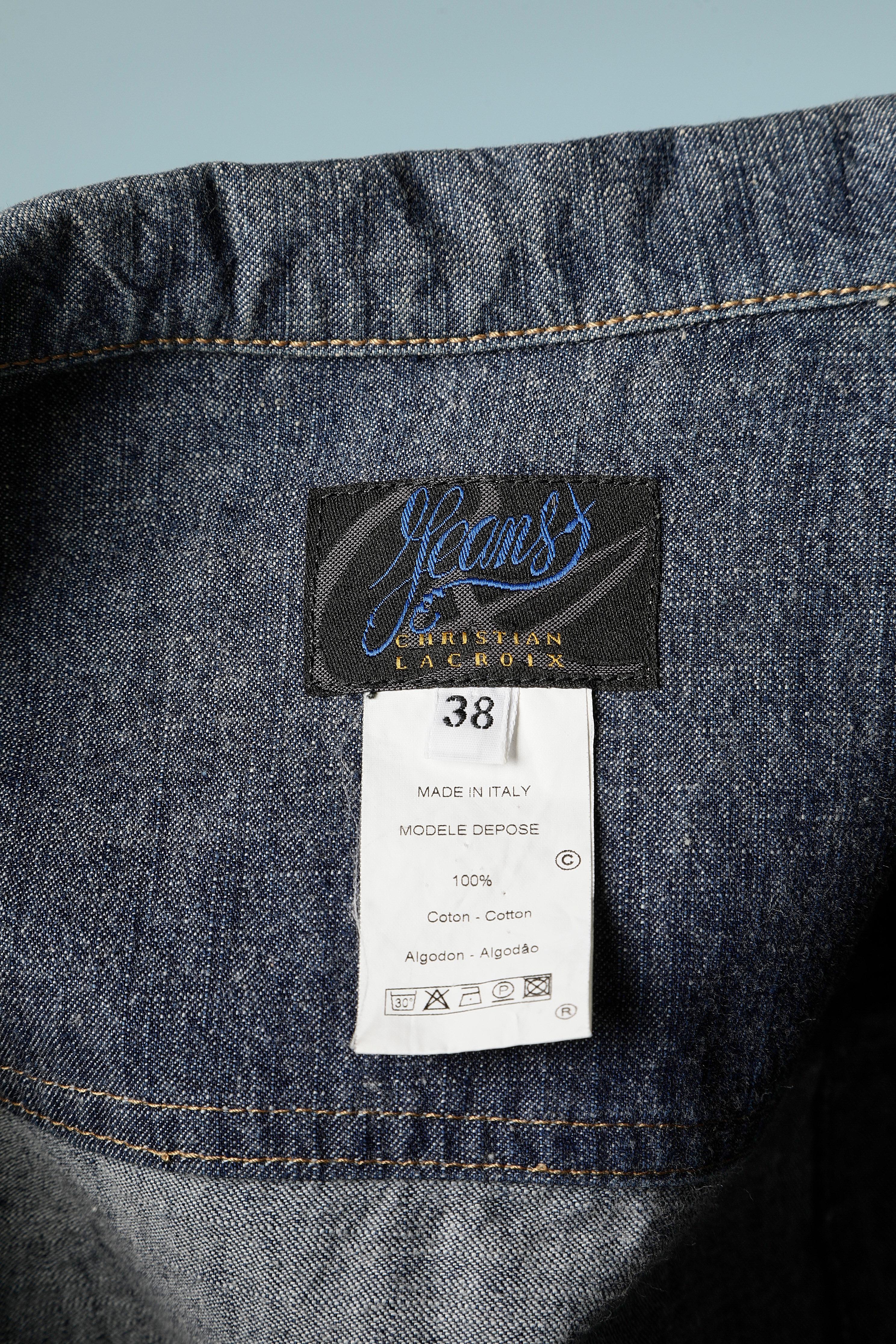 Denim-Jacke mit durchsichtigen Stickereien auf den Ärmeln von Christian Lacroix Jeans  im Angebot 2