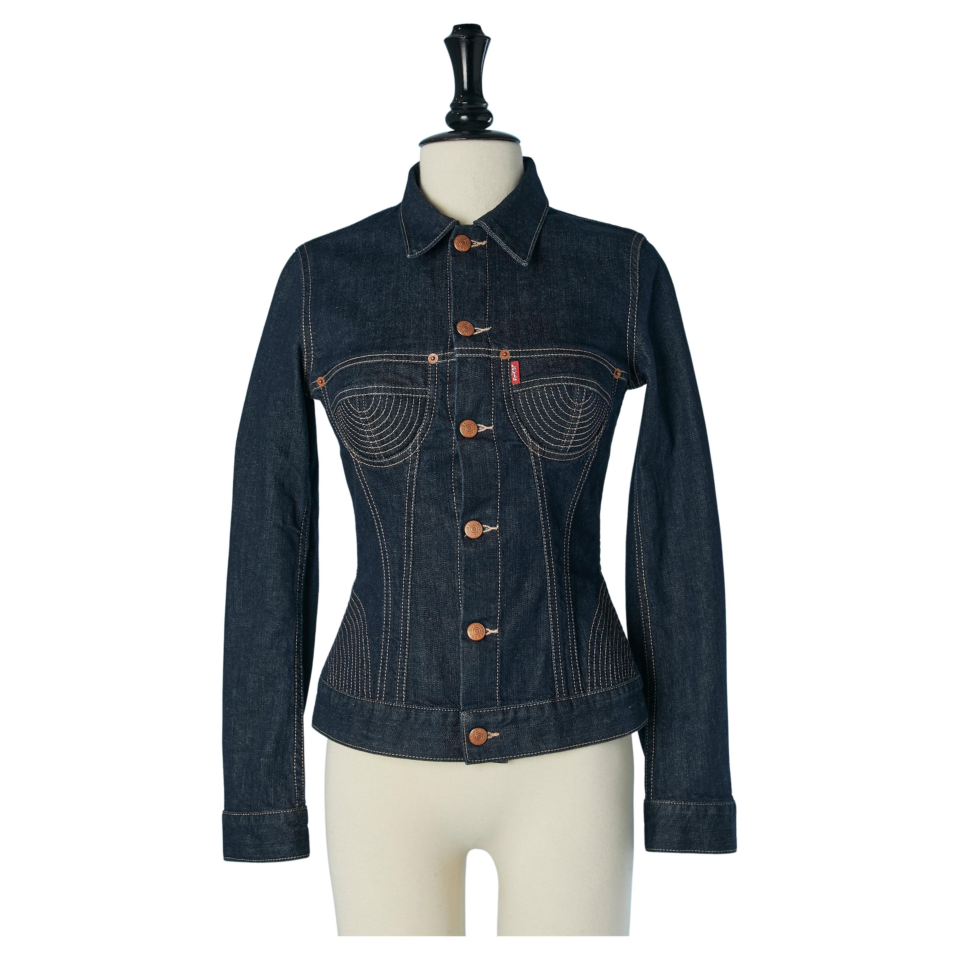 Denim jacket with top-stitched breast and hips LEVIS & JEAN-PAUL GAULTIER For Sale