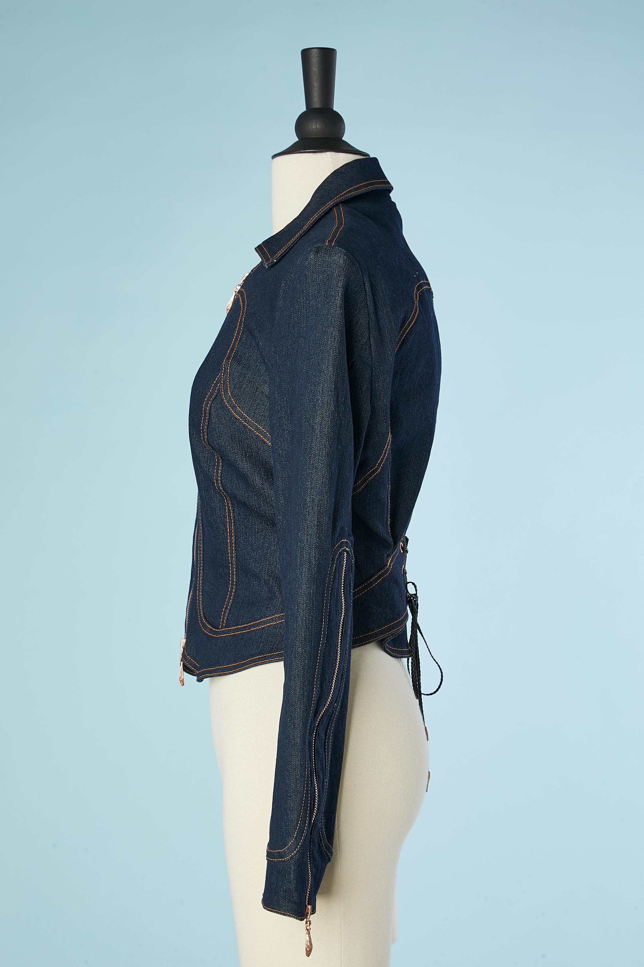 Women's Denim jacket with zip in the front and laced in the back Roberto Cavalli 