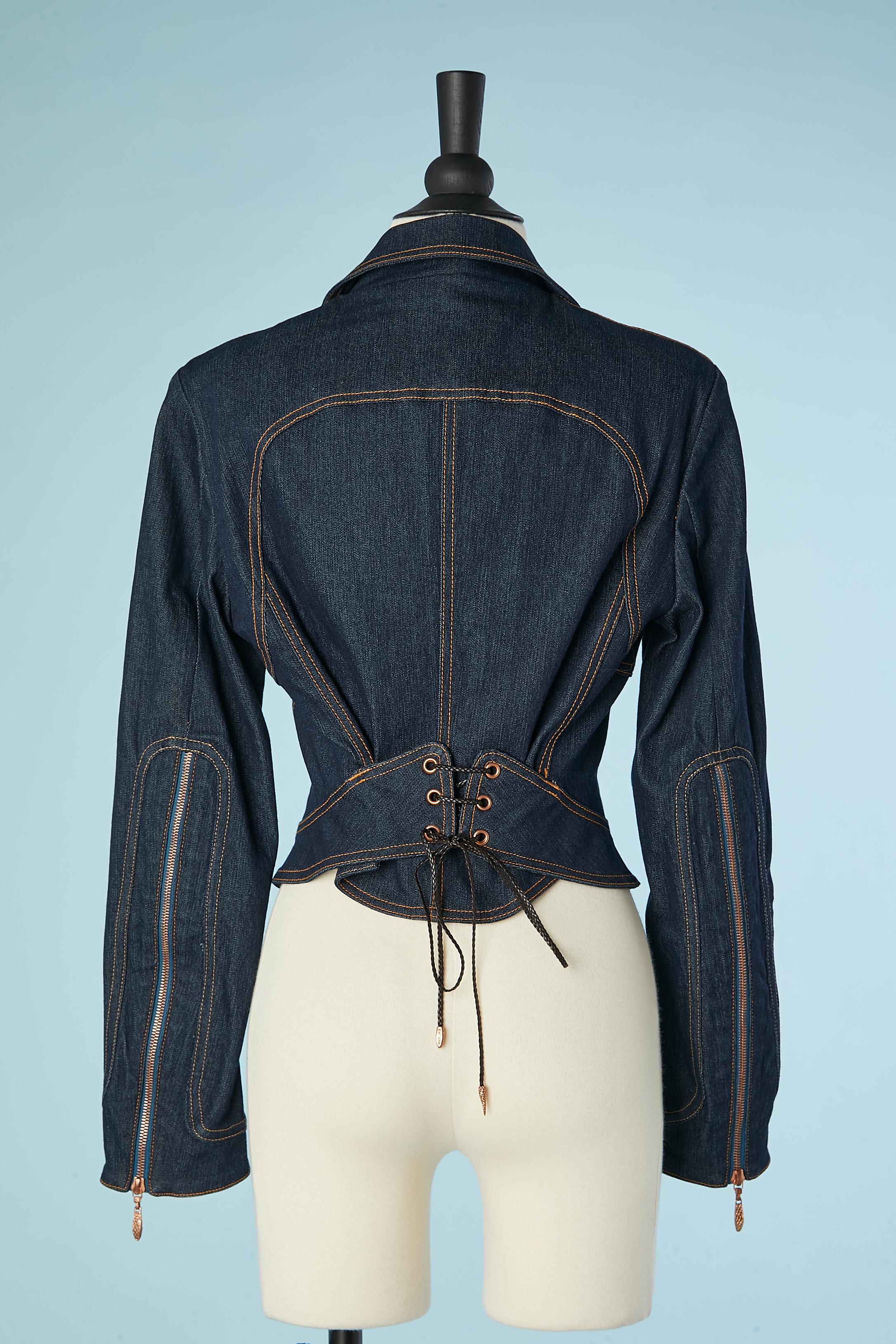 Denim jacket with zip in the front and laced in the back Roberto Cavalli  1