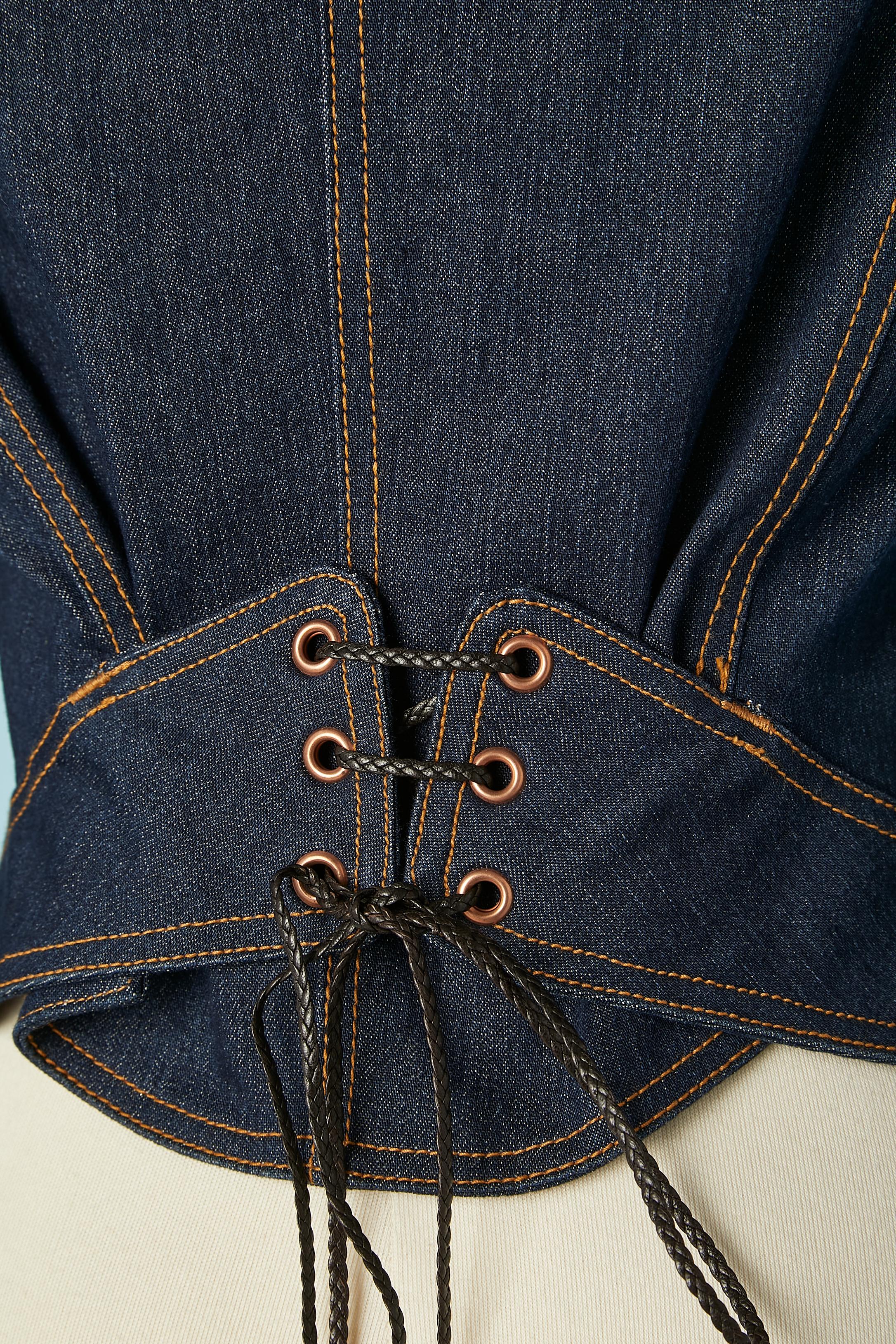 Denim jacket with zip in the front and laced in the back Roberto Cavalli  3