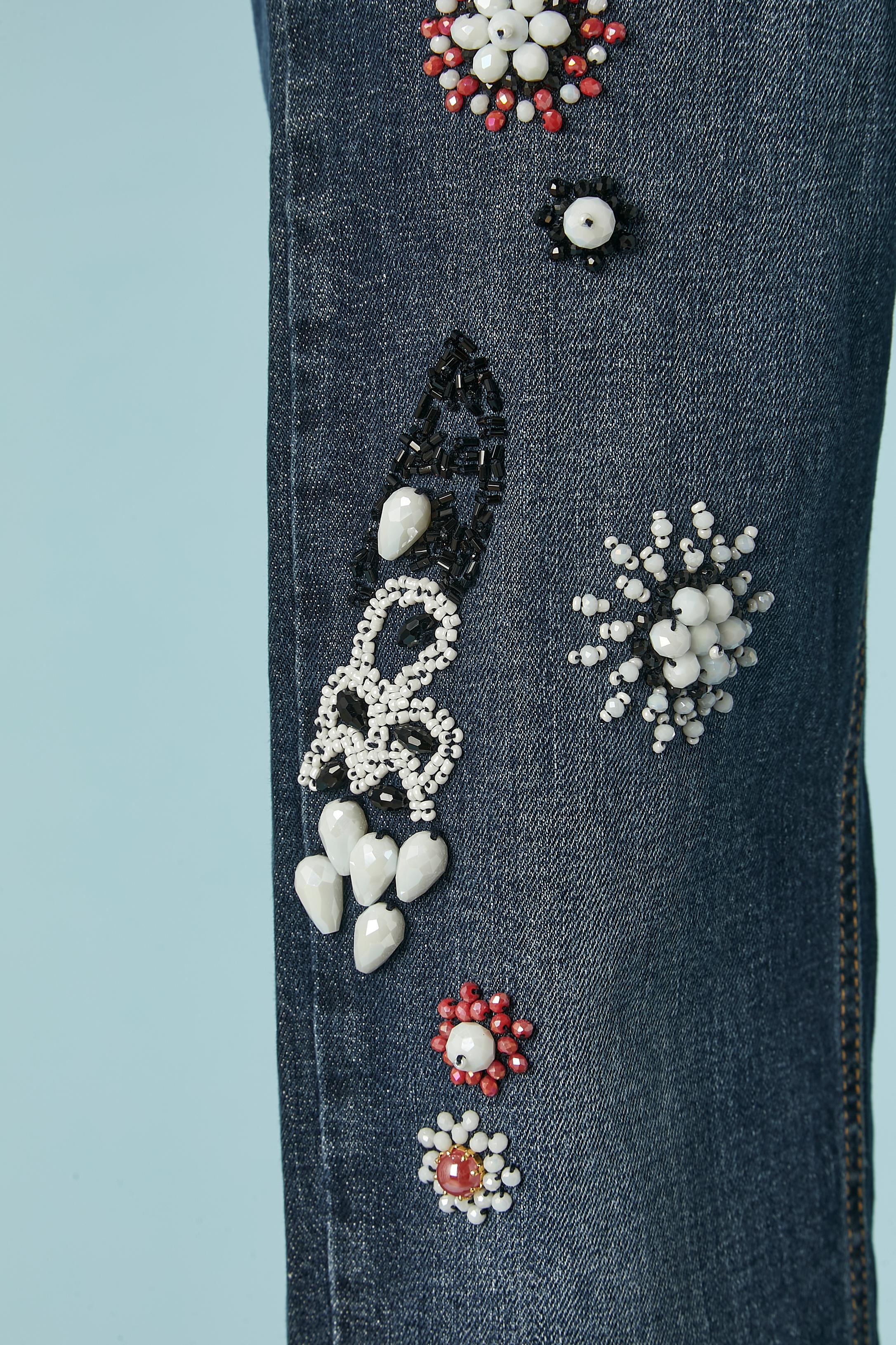 Denim-Jeans aus Denim mit Perlenarbeit Gai Mattiolo Love to Love NEU  im Zustand „Neu“ im Angebot in Saint-Ouen-Sur-Seine, FR