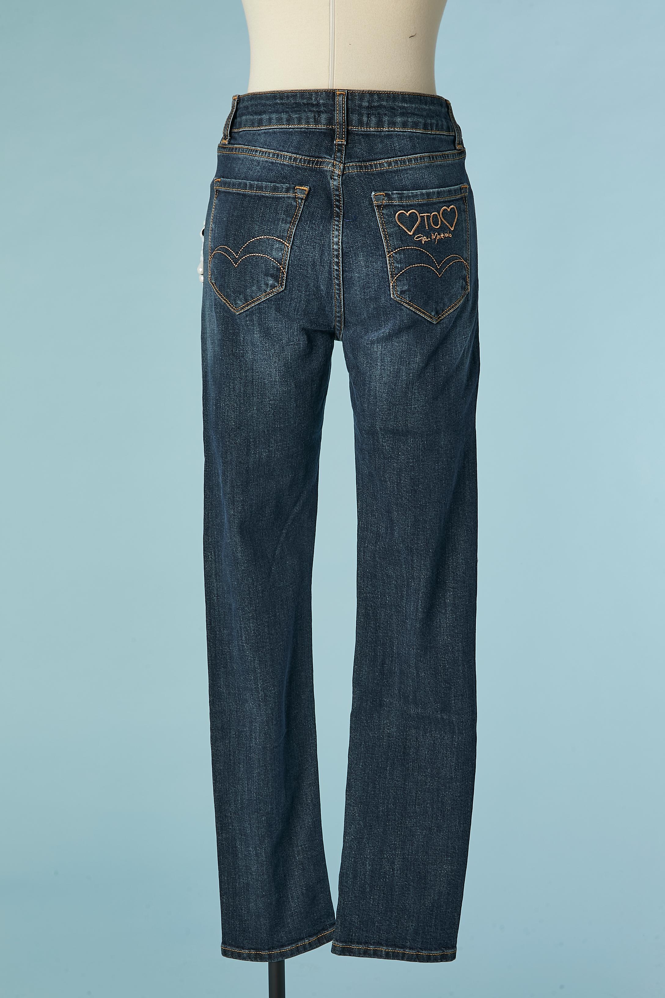 Denim-Jeans aus Denim mit Perlenarbeit Gai Mattiolo Love to Love NEU  im Angebot 2