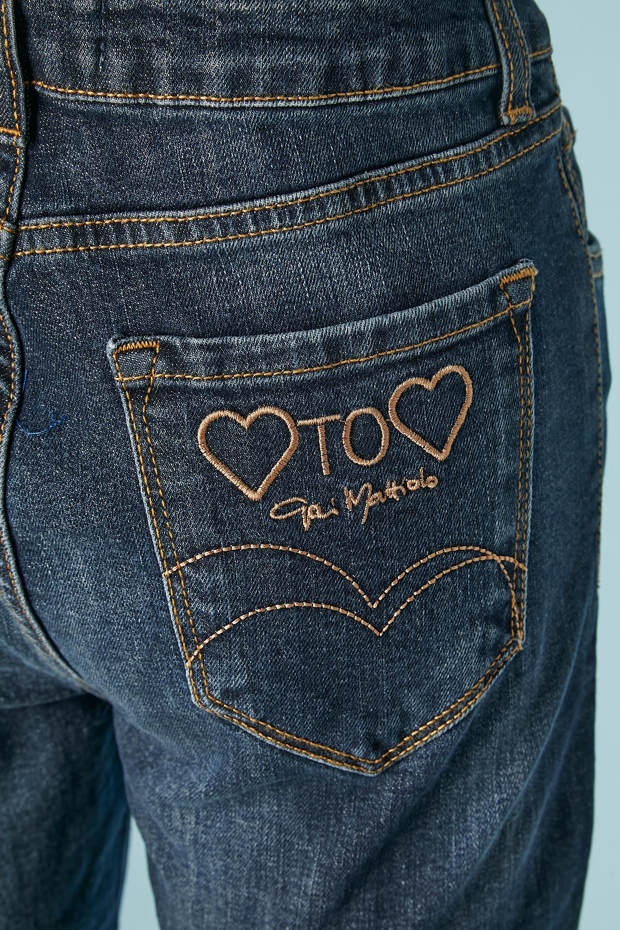 Denim-Jeans aus Denim mit Perlenarbeit Gai Mattiolo Love to Love NEU  im Angebot 3