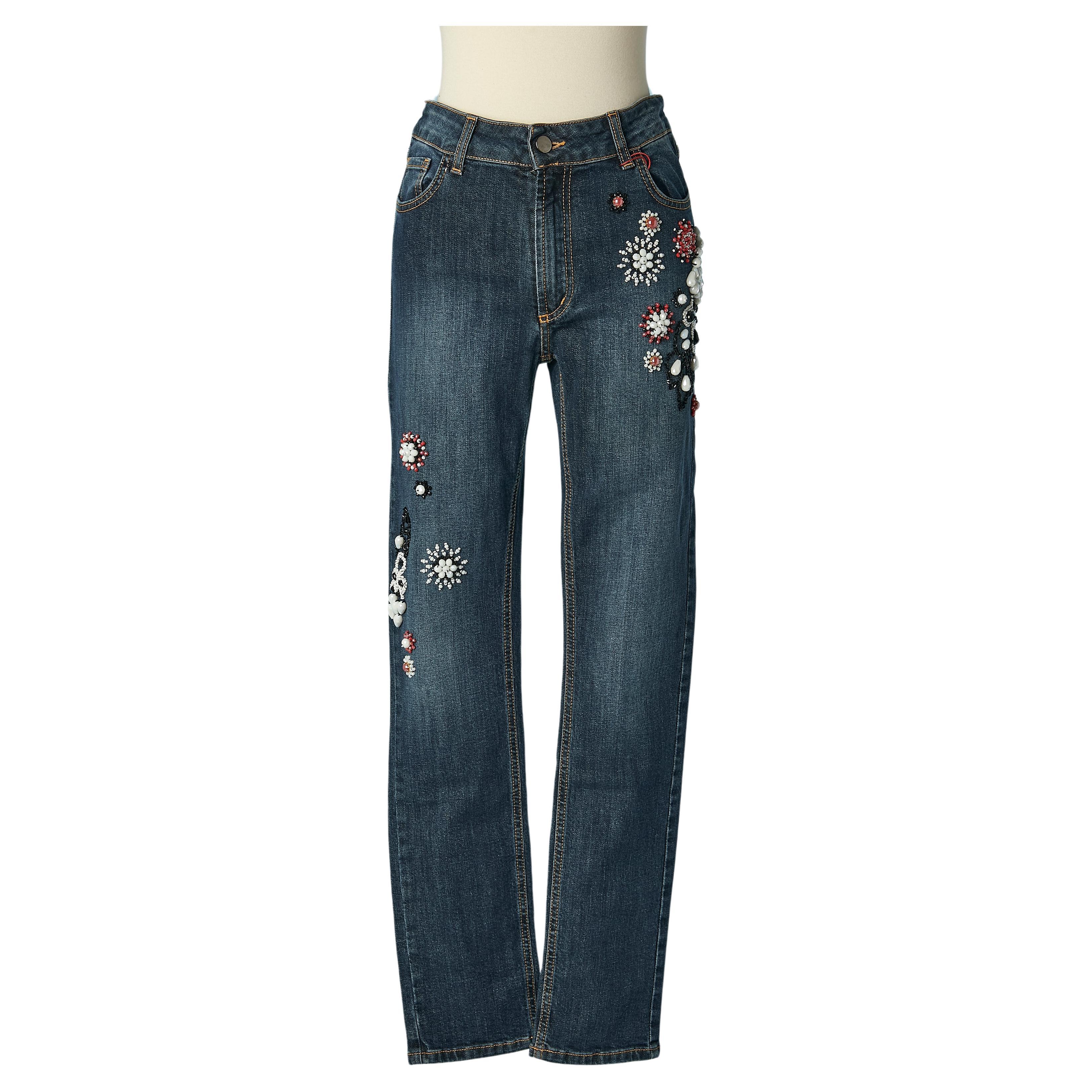 Denim jeans with beaded work Gai Mattiolo Love to Love NEW  For Sale
