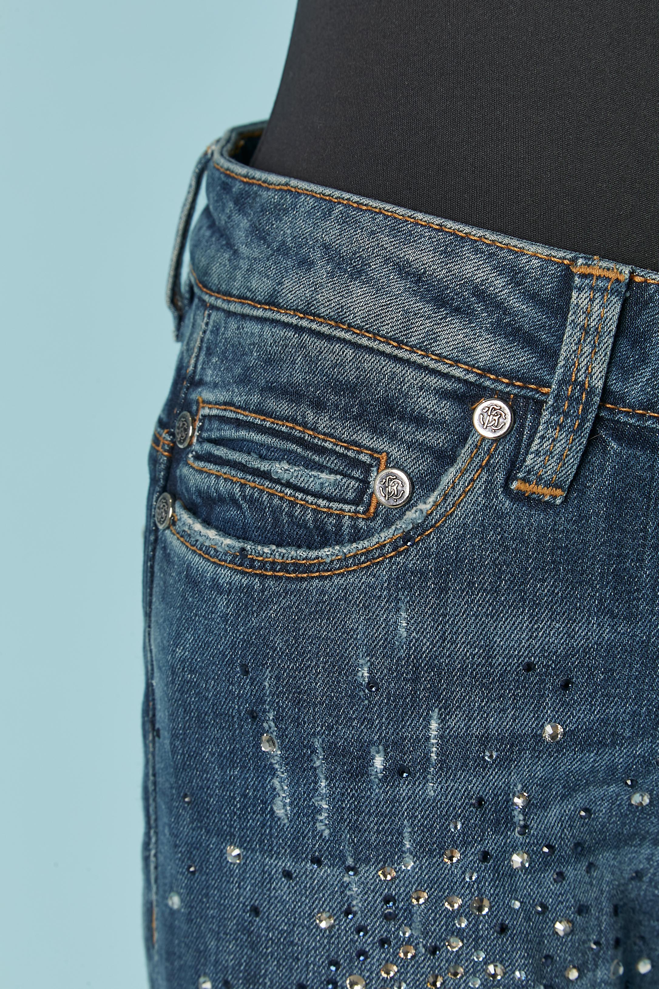 Denim-Jeans aus Denim mit Strassverzierung Roberto Cavalli im Zustand „Hervorragend“ im Angebot in Saint-Ouen-Sur-Seine, FR