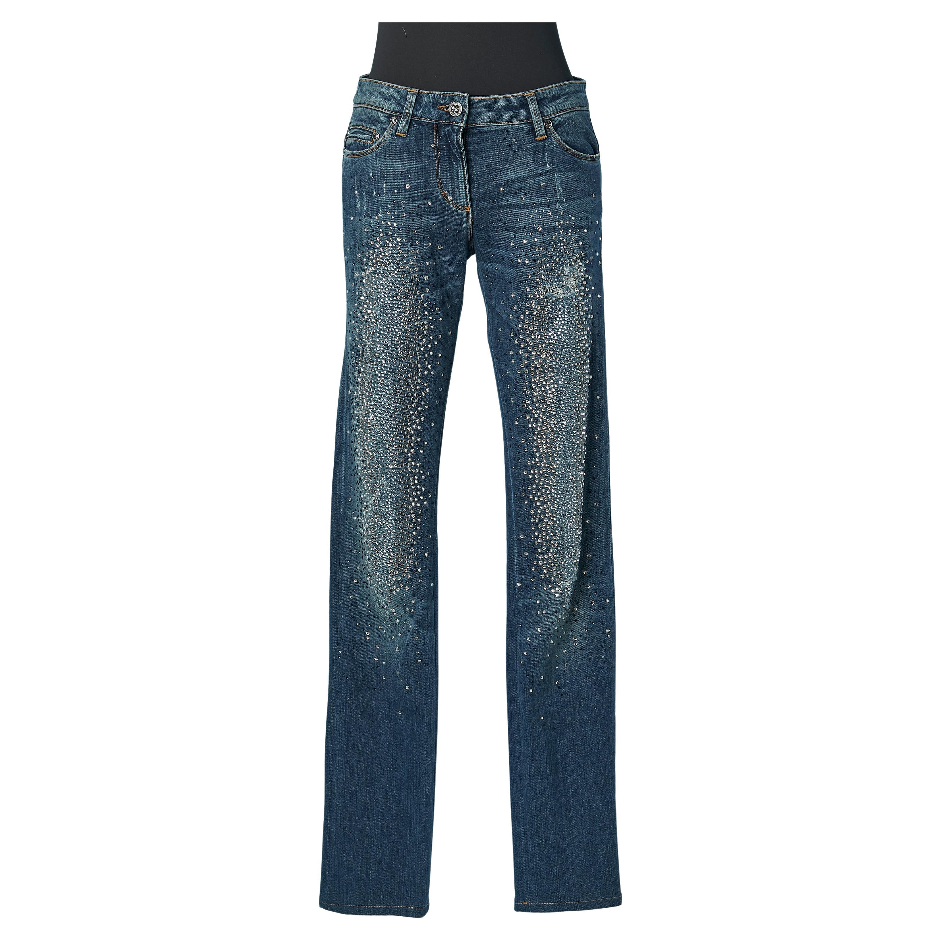 Denim-Jeans aus Denim mit Strassverzierung Roberto Cavalli im Angebot