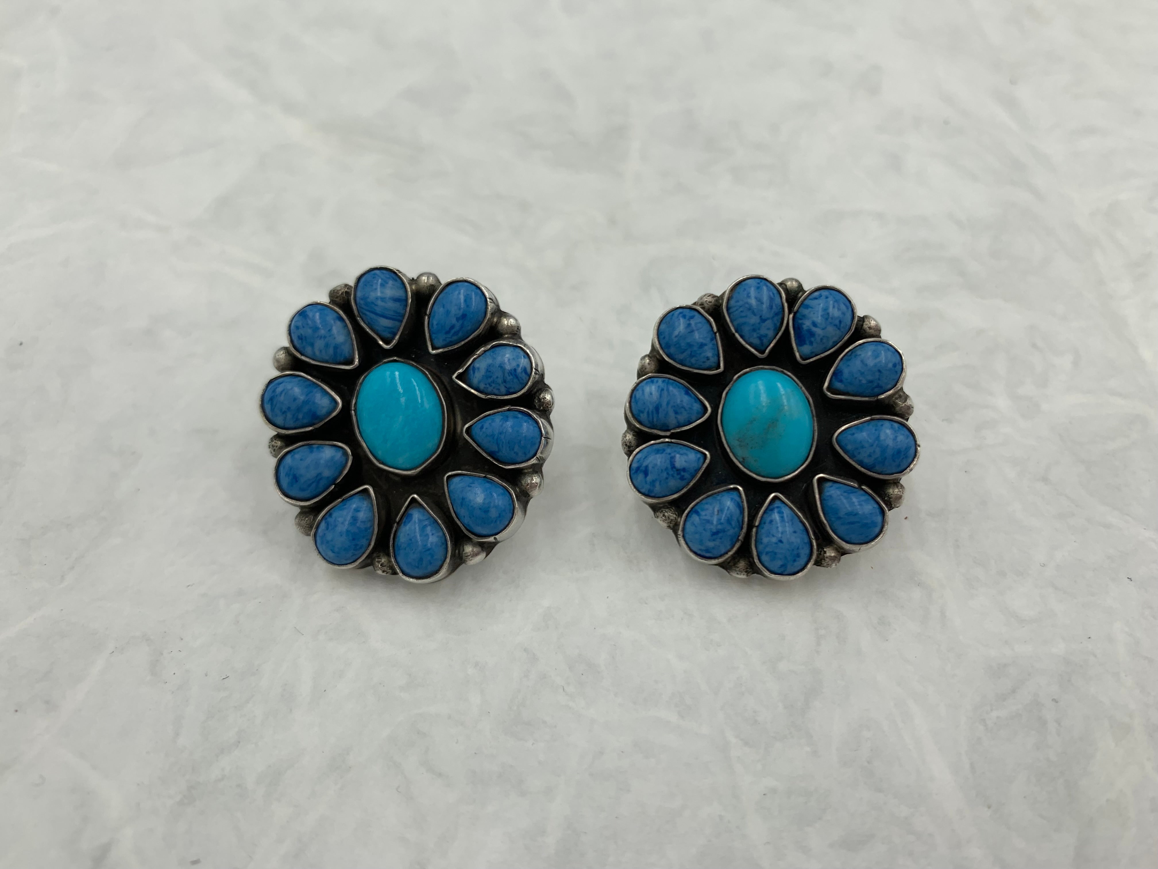Native American Denim Lapis & Kingman Turquoise Earrings Rocki Gorman design made by Kee C Cook