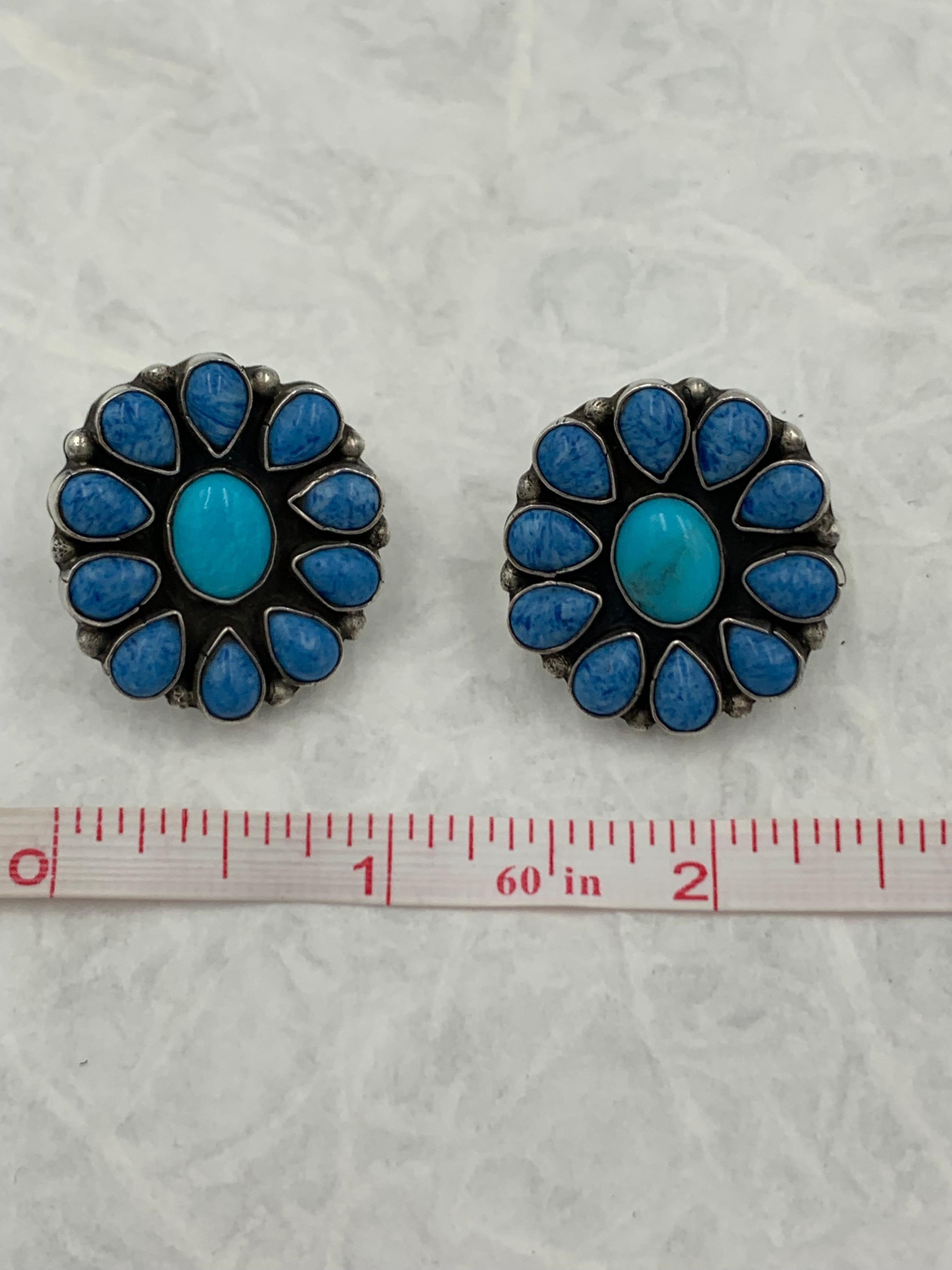 Denim Lapis & Kingman Turquoise Earrings Rocki Gorman design made by Kee C Cook In New Condition In Scottsdale, AZ