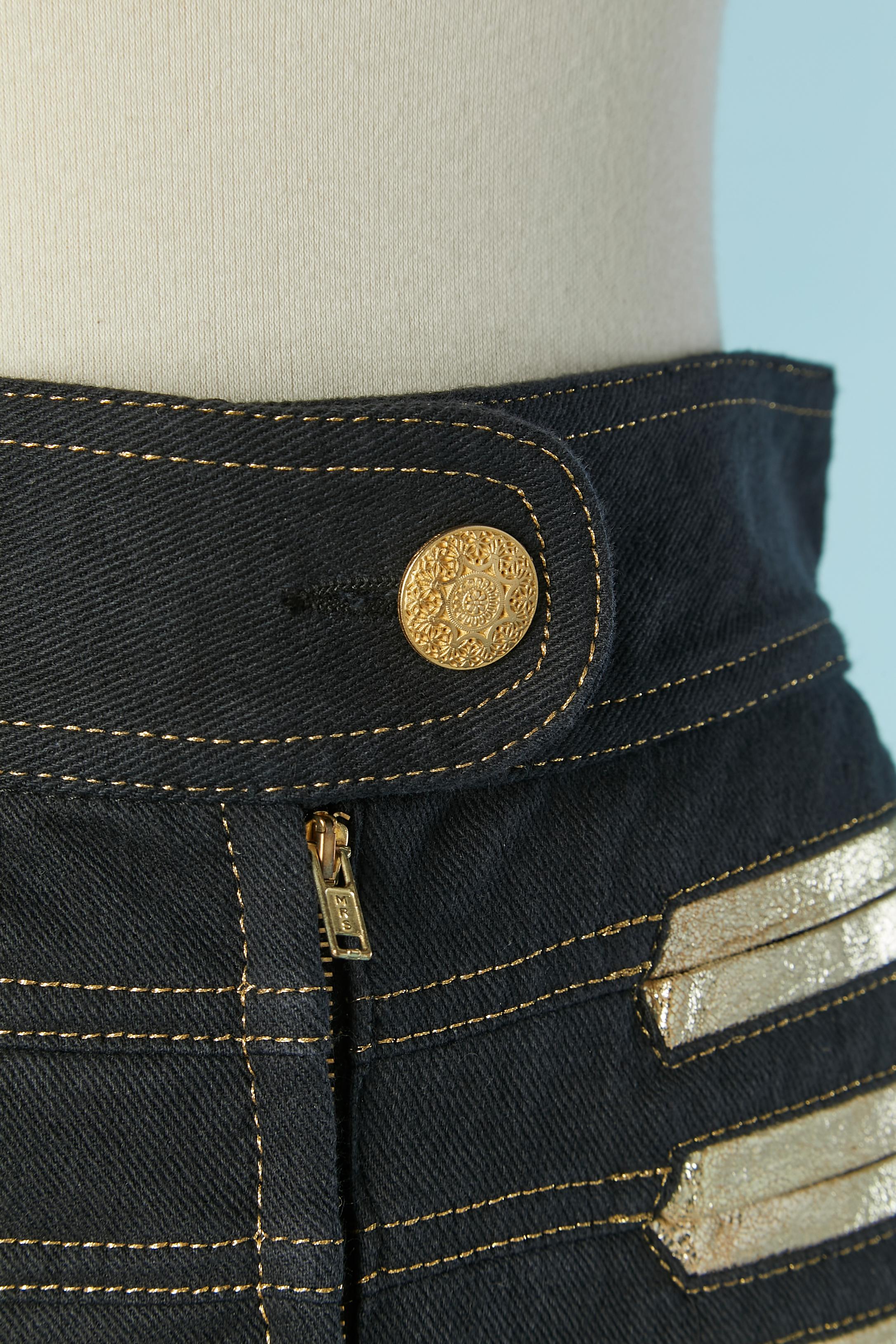 Denim mini-skirt with gold leather details FENDI Negro en venta