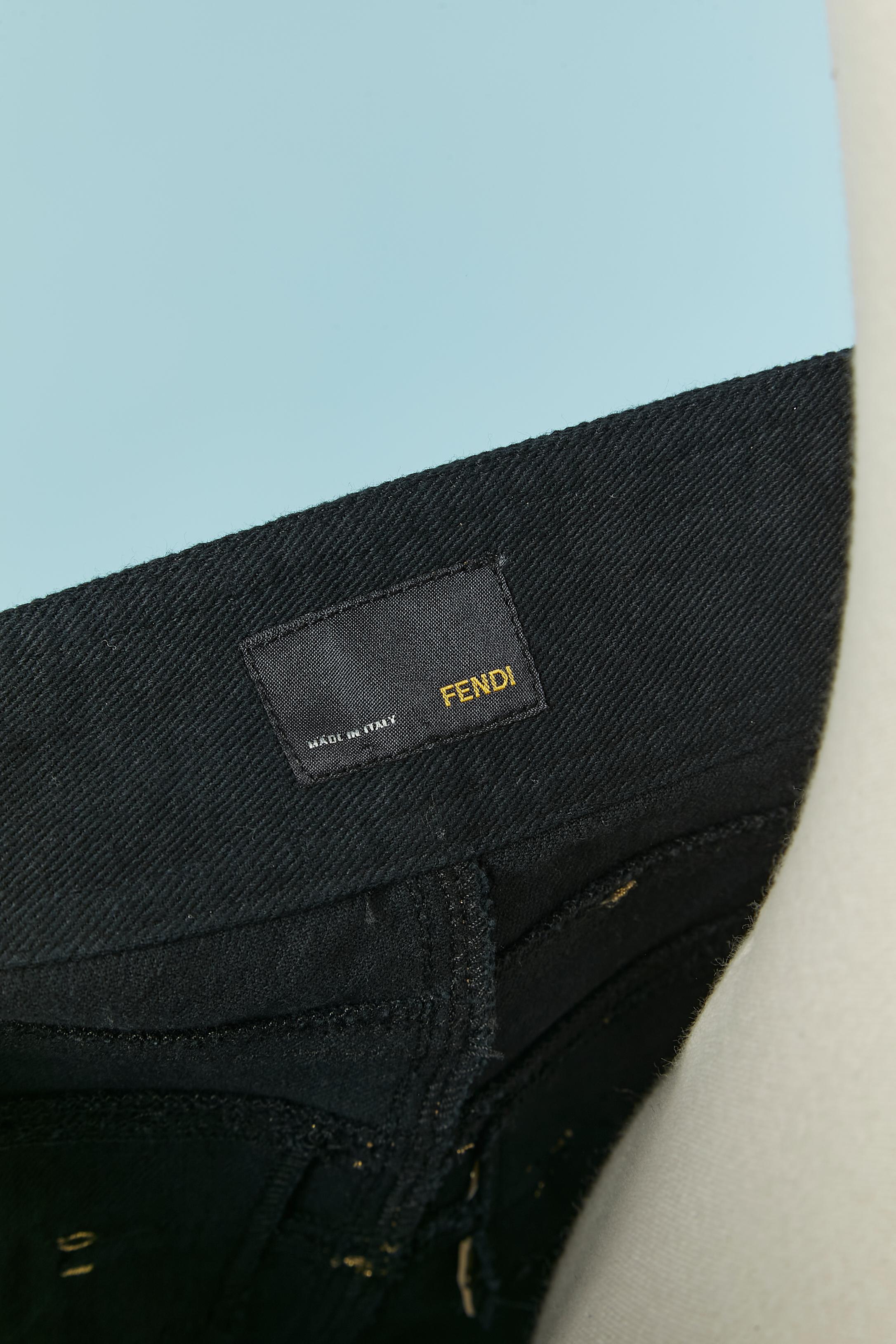 Denim mini-skirt with gold leather details FENDI en venta 1