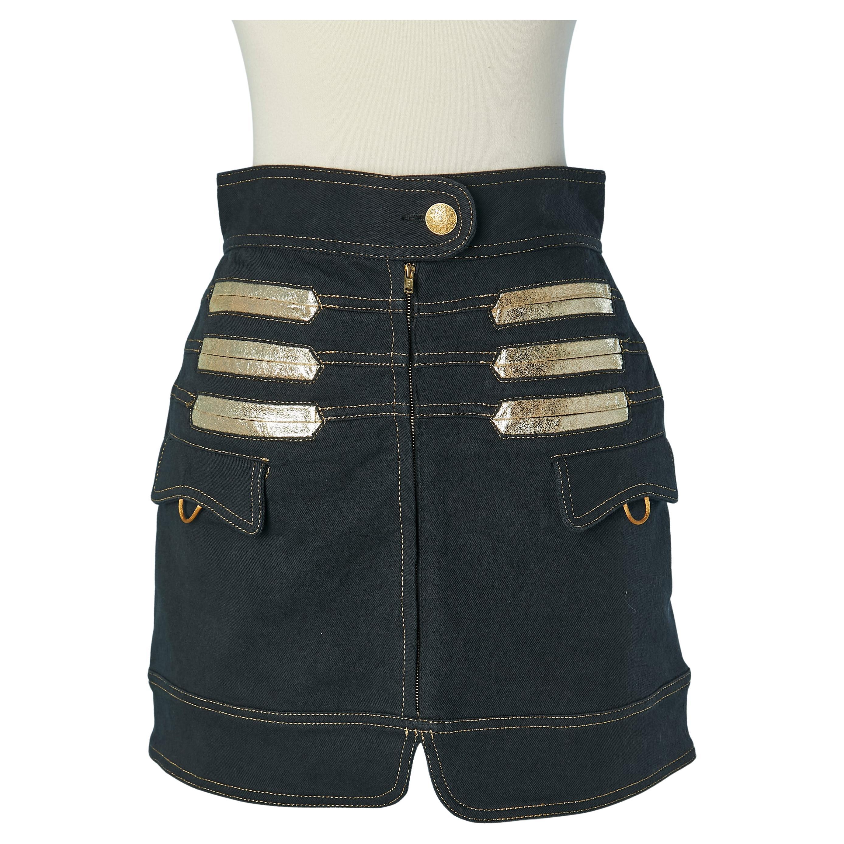Denim mini-skirt with gold leather details FENDI en venta