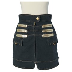 Used Denim mini-skirt with gold leather details FENDI
