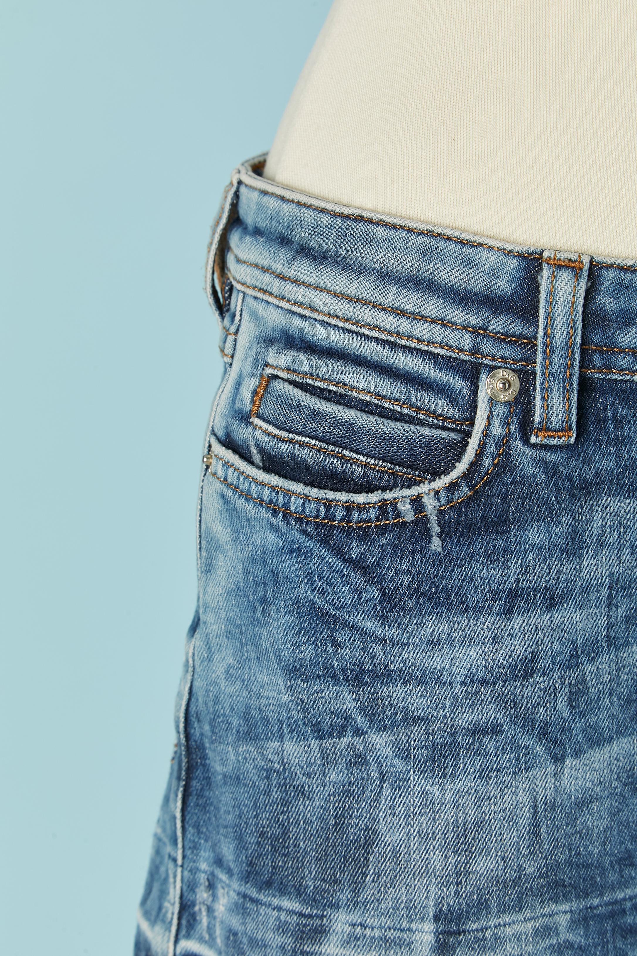 Blue Denim mini skirt with raw edge and fringes D&G by Dolce & Gabbana For Sale