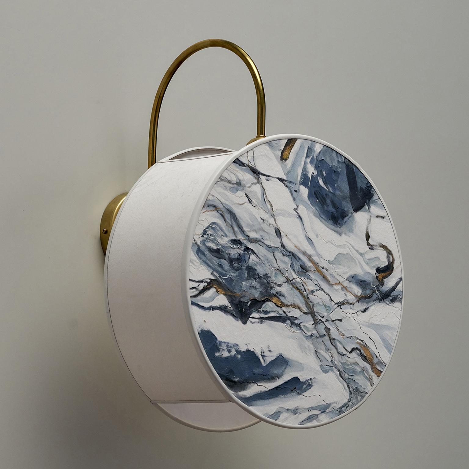 Denim Pattern Sconce Lamps Handmade Painting Velvet and Natural Brass Blue Color In New Condition For Sale In Campolongo Maggiore, IT