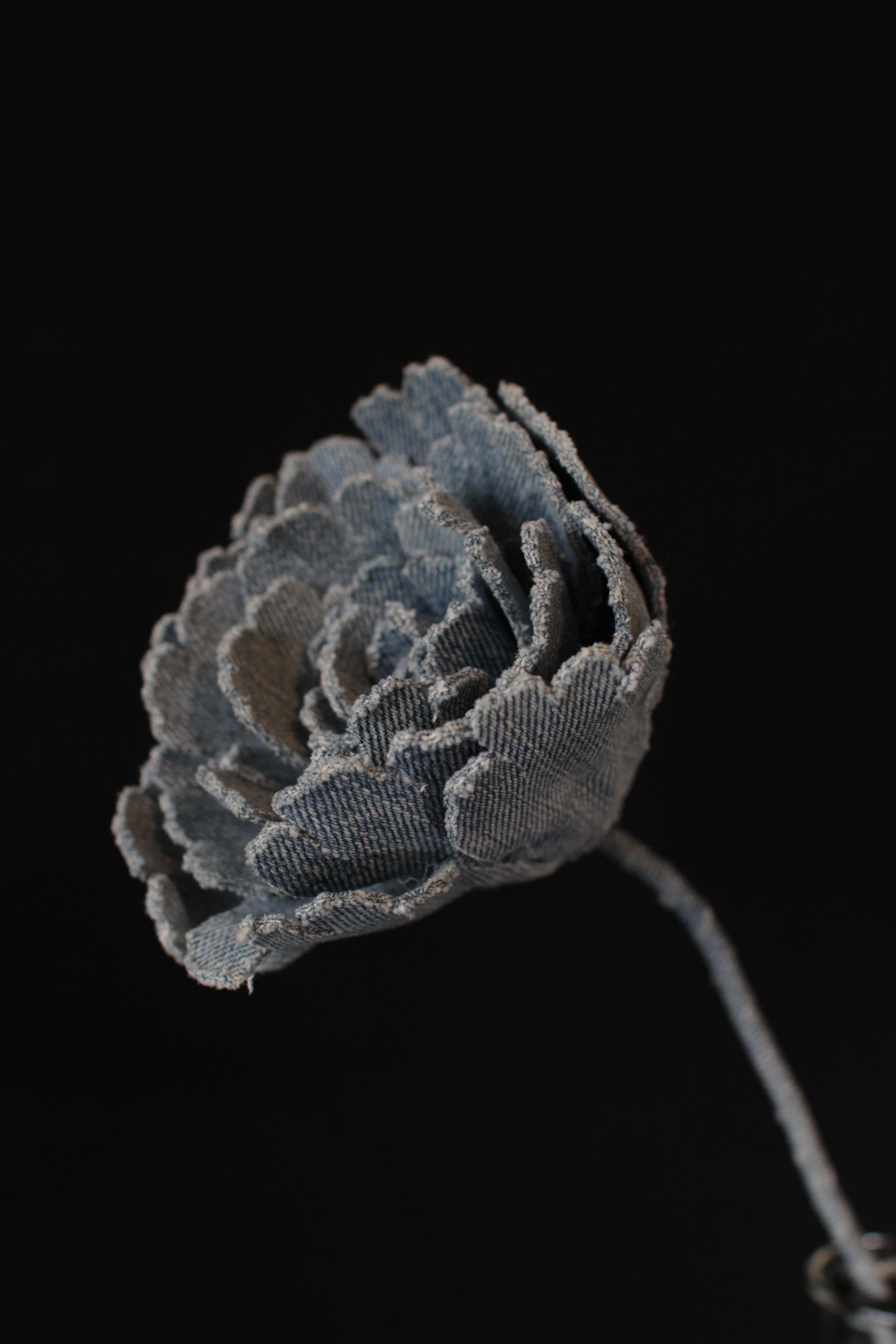 Hand-Crafted Denim Peony1 For Sale