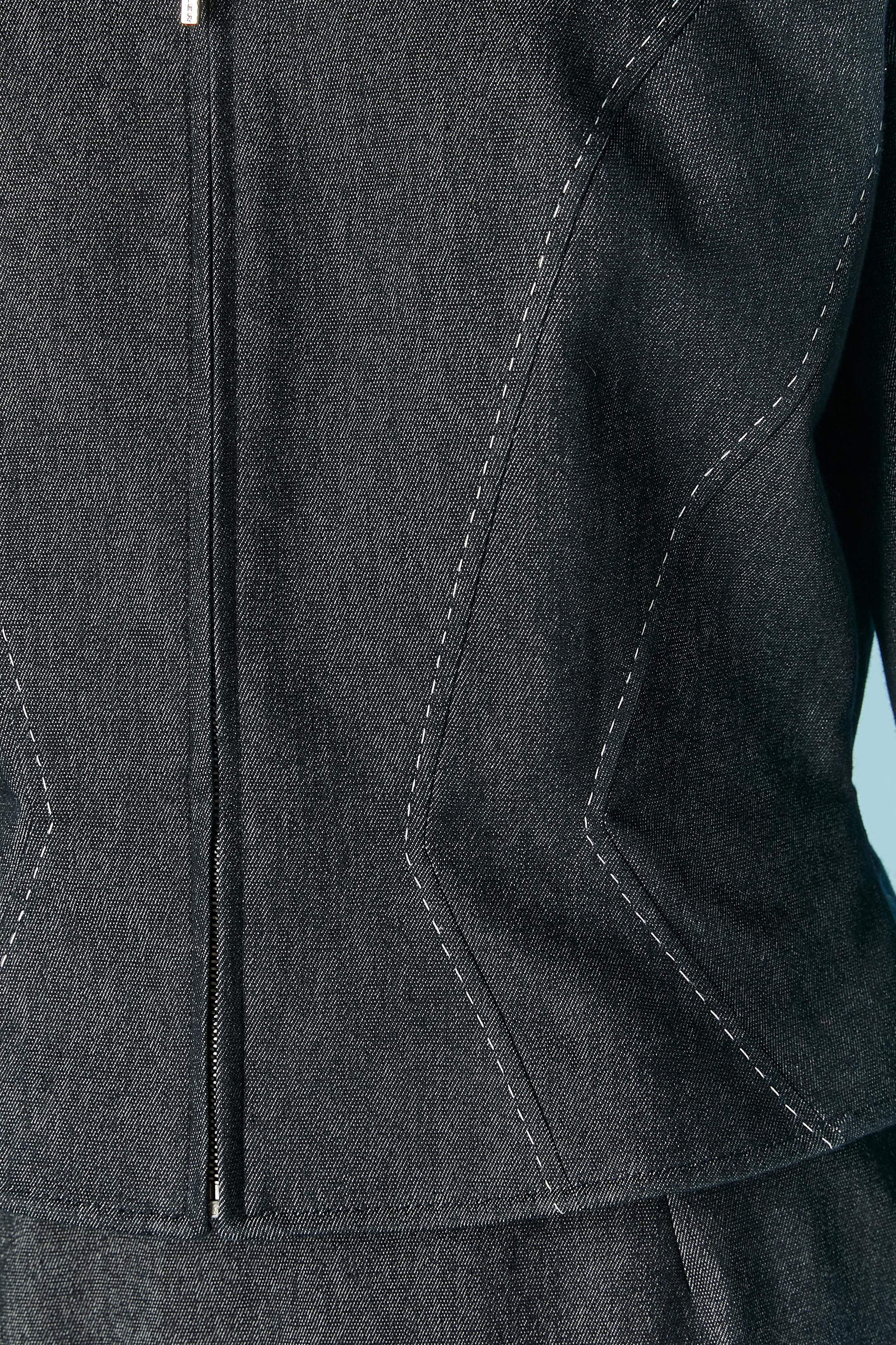 Black Denim skirt-suit with zip closure on the middle front MUGLER For Sale