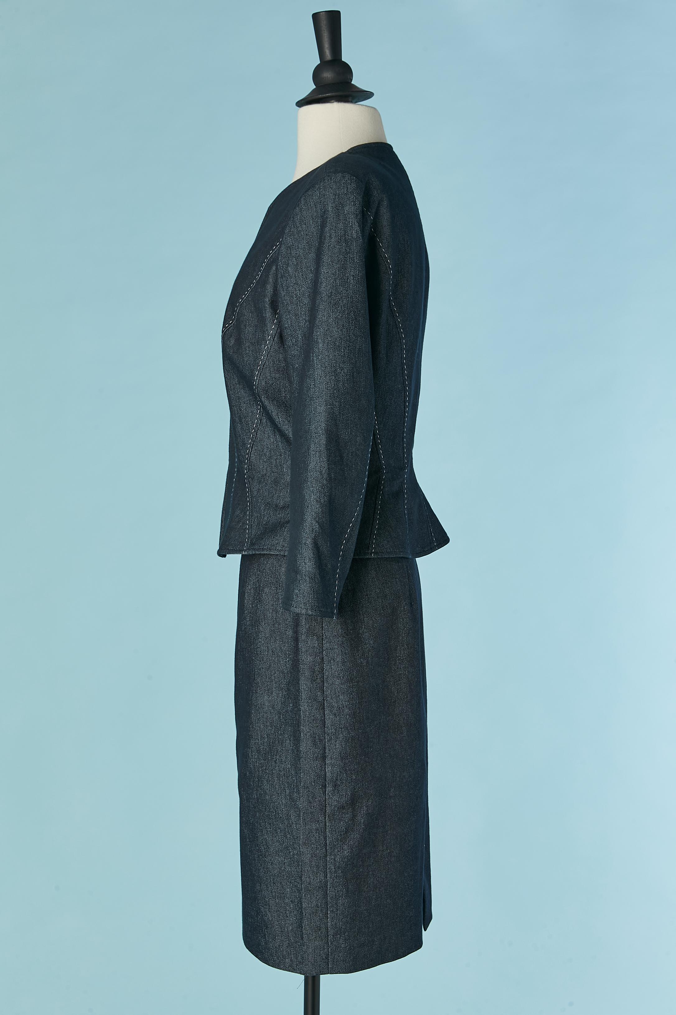Denim skirt-suit with zip closure on the middle front MUGLER In Excellent Condition For Sale In Saint-Ouen-Sur-Seine, FR