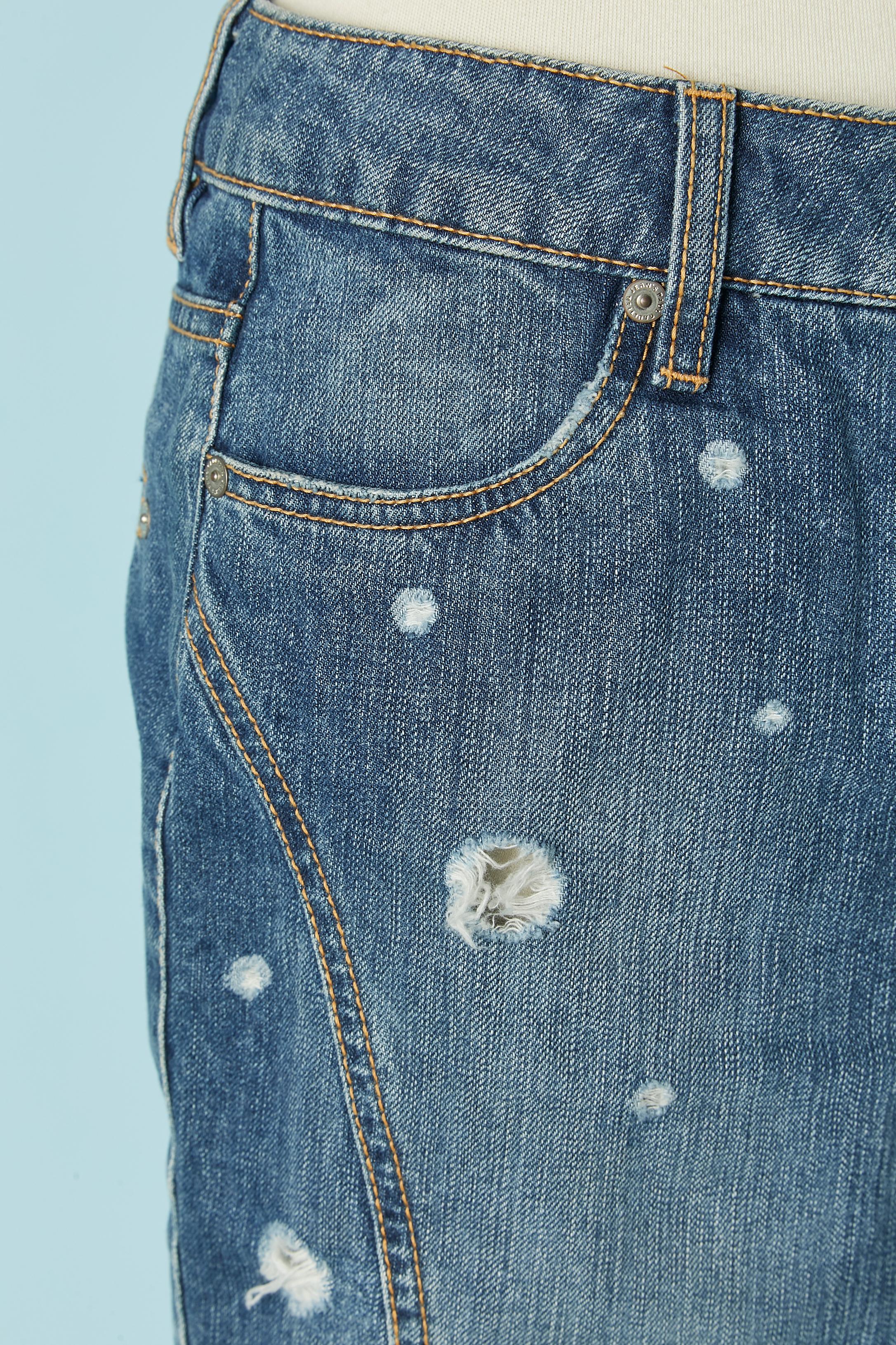 Gray Denim skirt with cut-work , top stitching and holes Jean-Paul Gaultier Jeans For Sale
