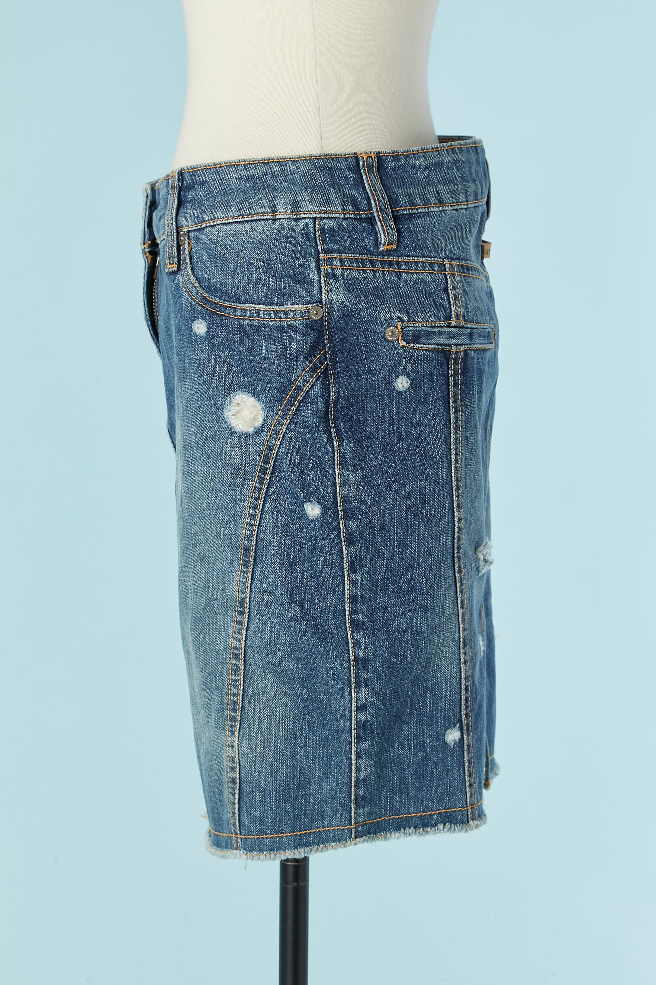 Denim skirt with cut-work , top stitching and holes Jean-Paul Gaultier Jeans In Excellent Condition For Sale In Saint-Ouen-Sur-Seine, FR