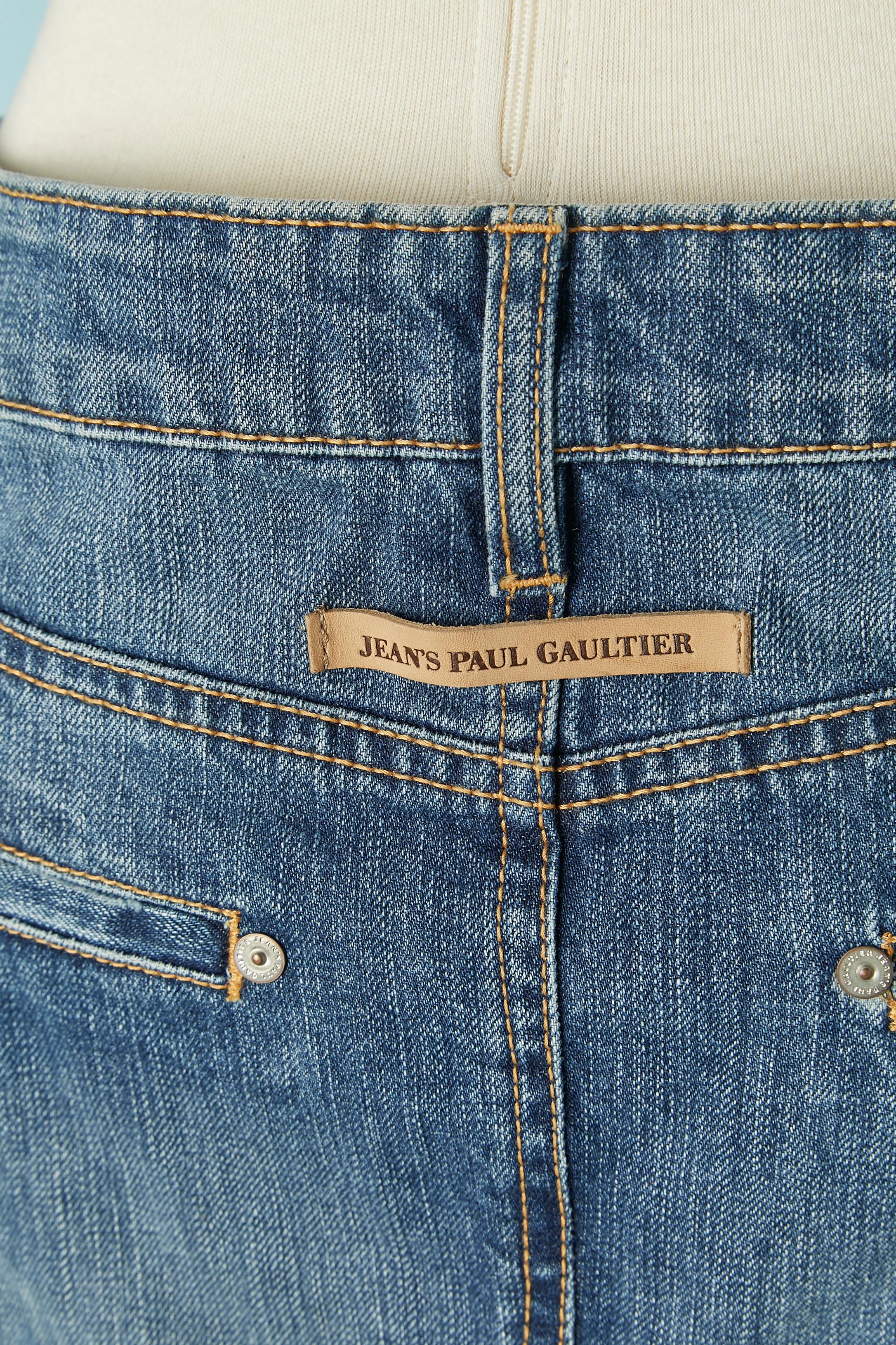 Denim skirt with cut-work , top stitching and holes Jean-Paul Gaultier Jeans For Sale 1