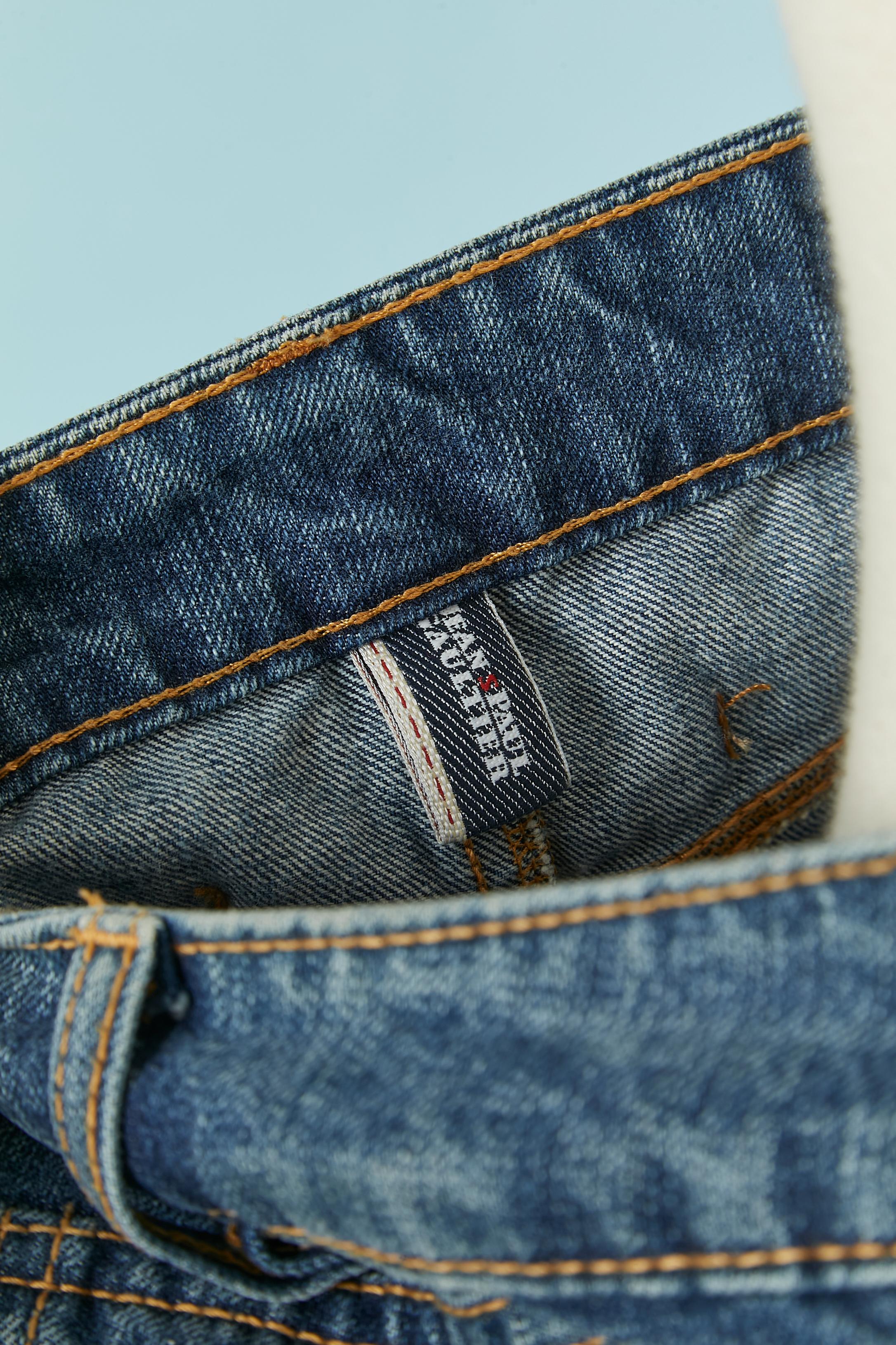Denim skirt with cut-work , top stitching and holes Jean-Paul Gaultier Jeans For Sale 2