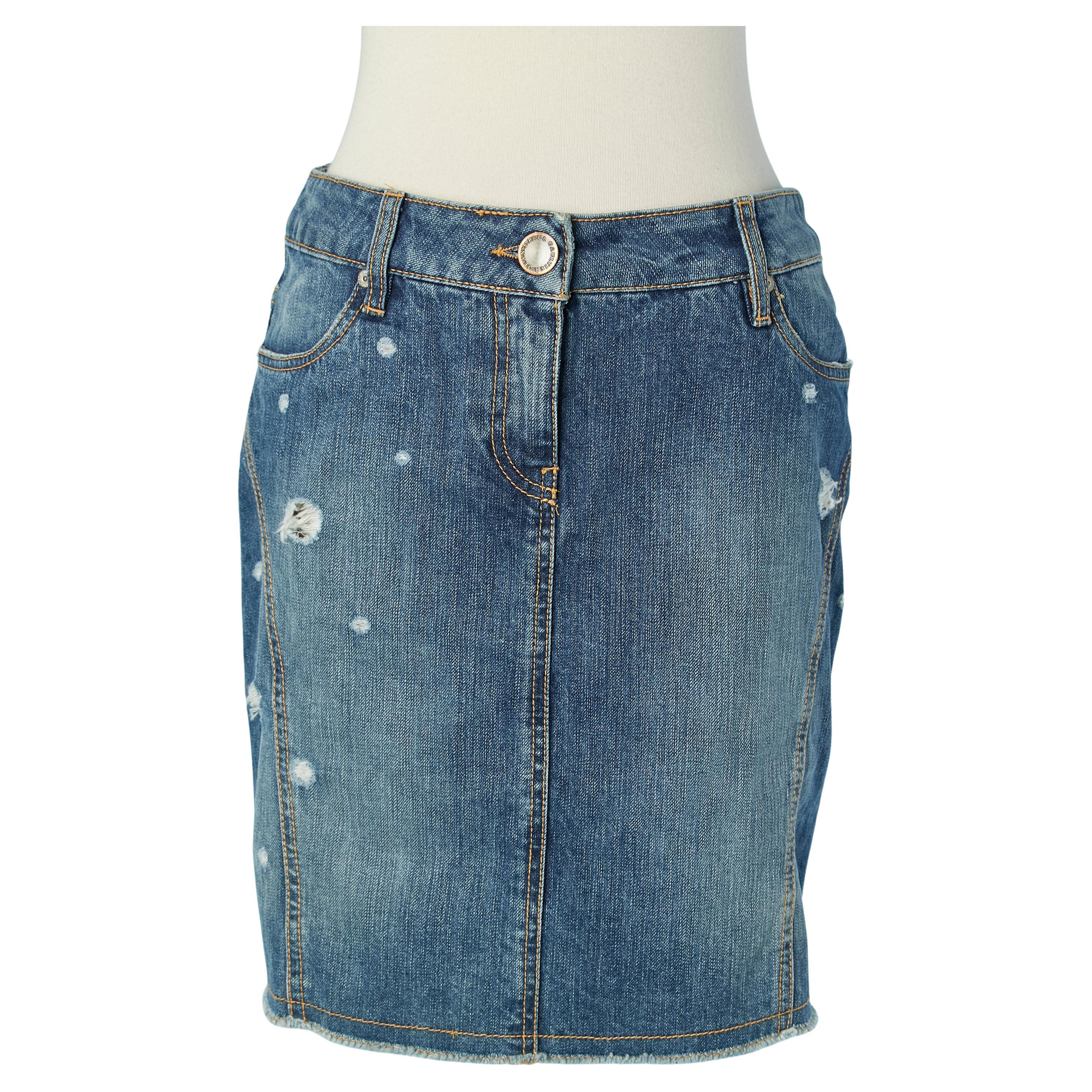 Denim skirt with cut-work , top stitching and holes Jean-Paul Gaultier Jeans For Sale