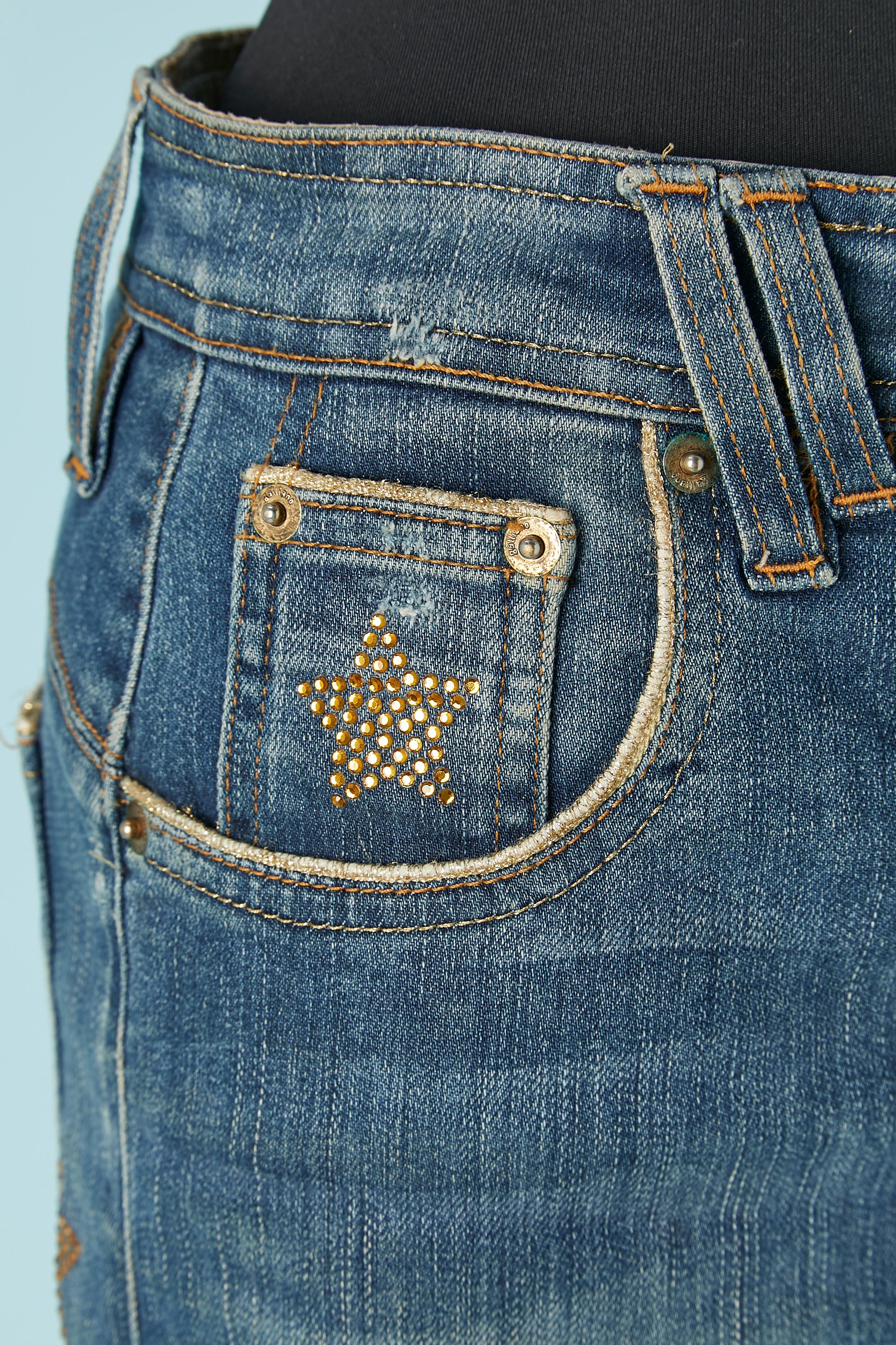 Denim-Rock aus Denim mit orangefarbenem Sternschliff auf der Tasche GALLIANO (Blau) im Angebot