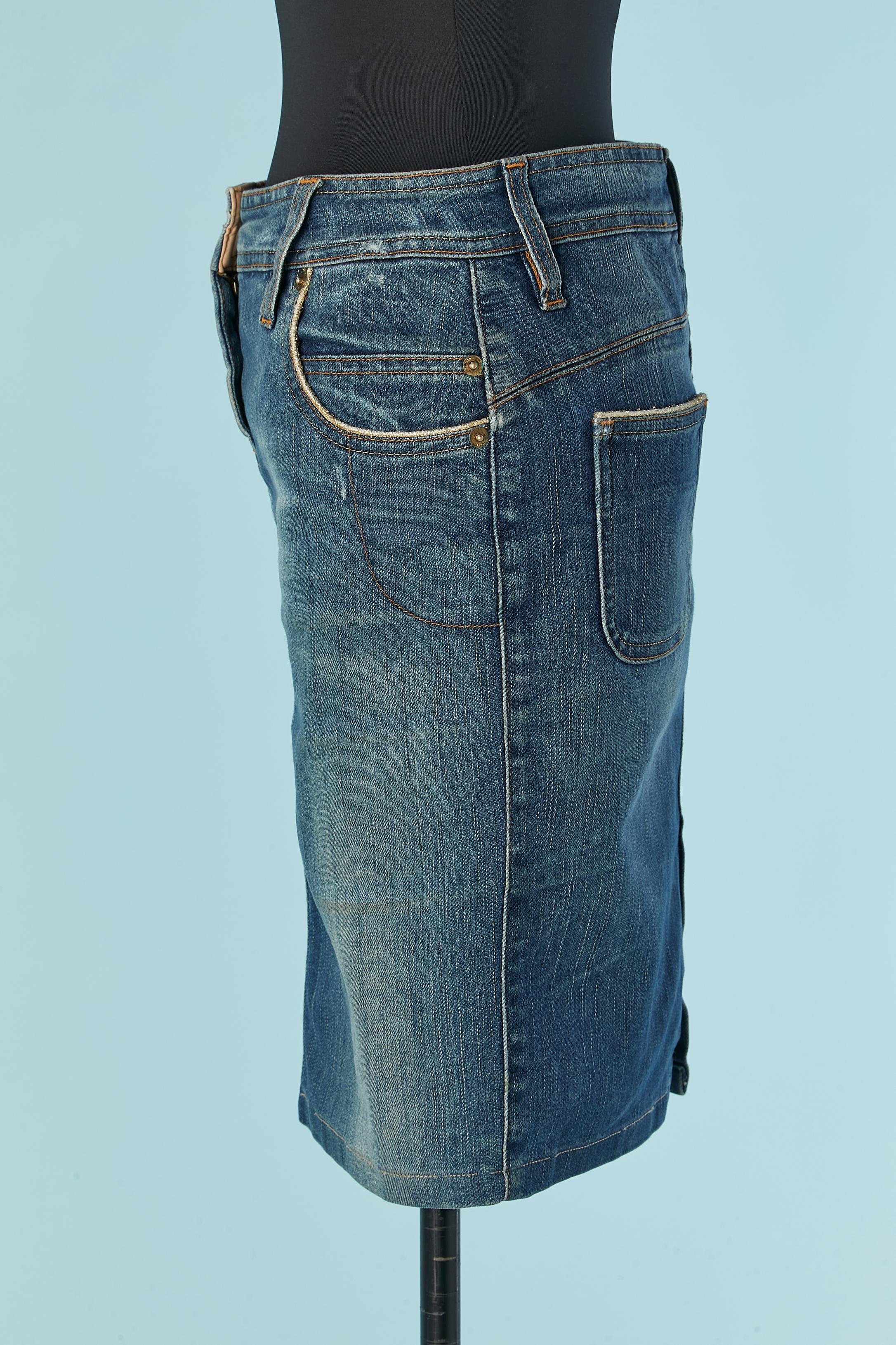 Denim-Rock aus Denim mit orangefarbenem Sternschliff auf der Tasche GALLIANO im Zustand „Hervorragend“ im Angebot in Saint-Ouen-Sur-Seine, FR