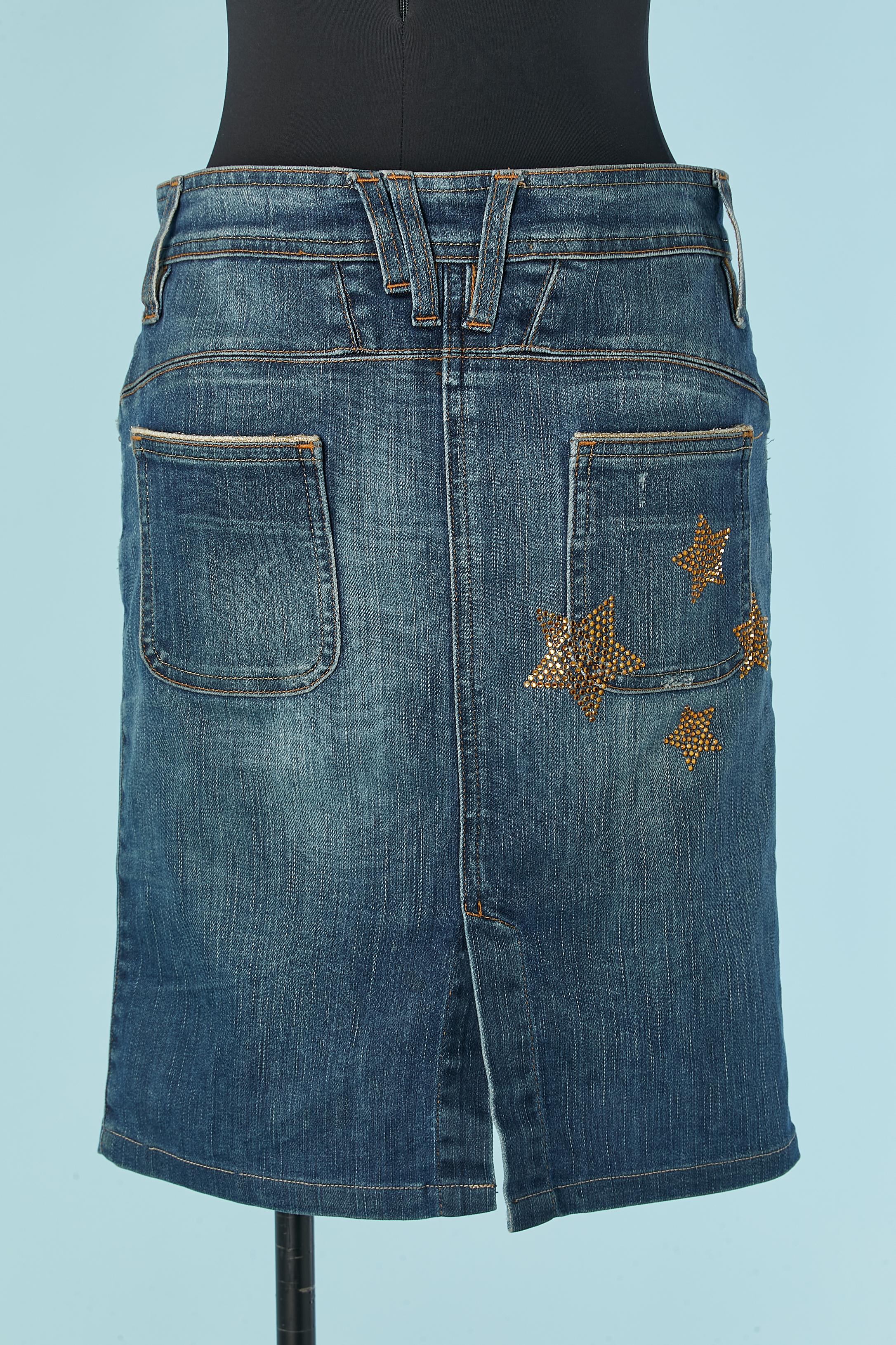 Denim-Rock aus Denim mit orangefarbenem Sternschliff auf der Tasche GALLIANO Damen im Angebot