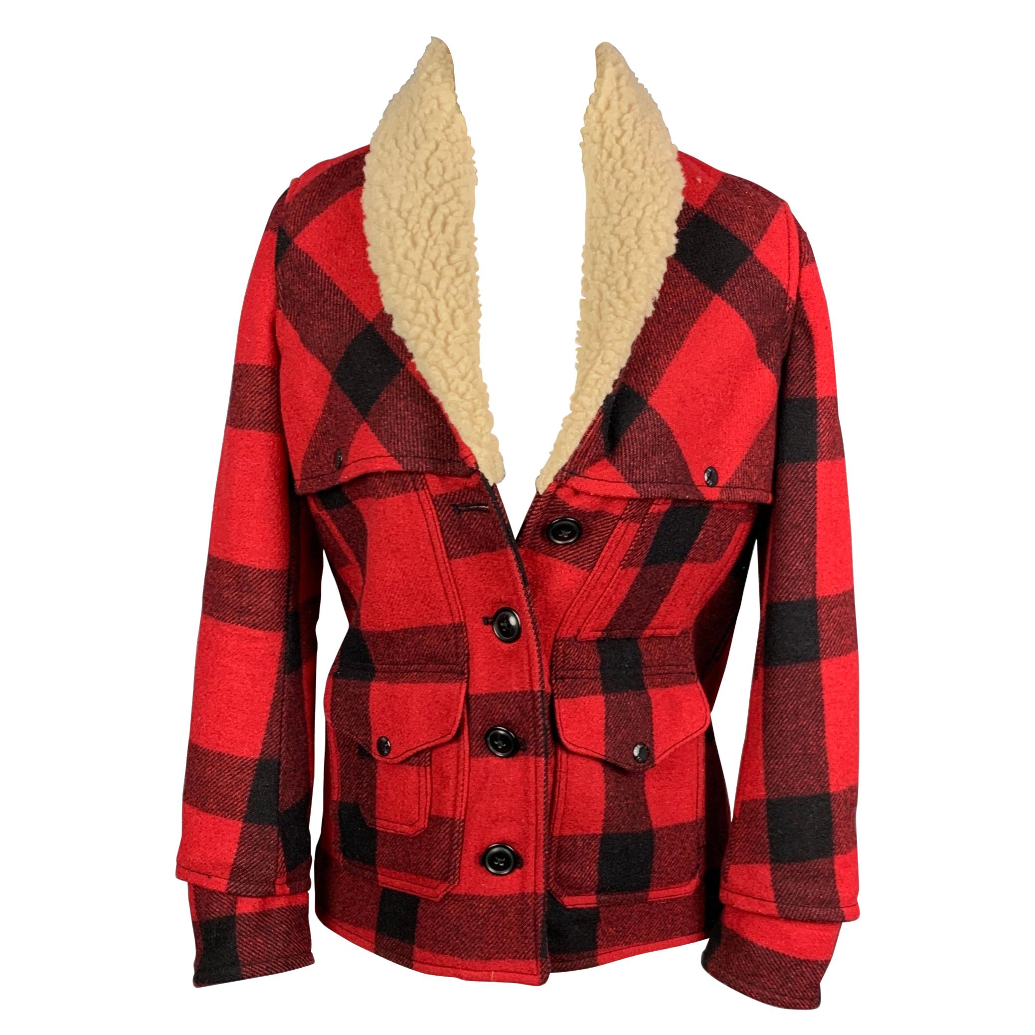 Buffalo Check Cropped Sleeveless Jacket Vintage Flannel Vest Faux Shearling Lining Winter Red and Black Cropped Jacket