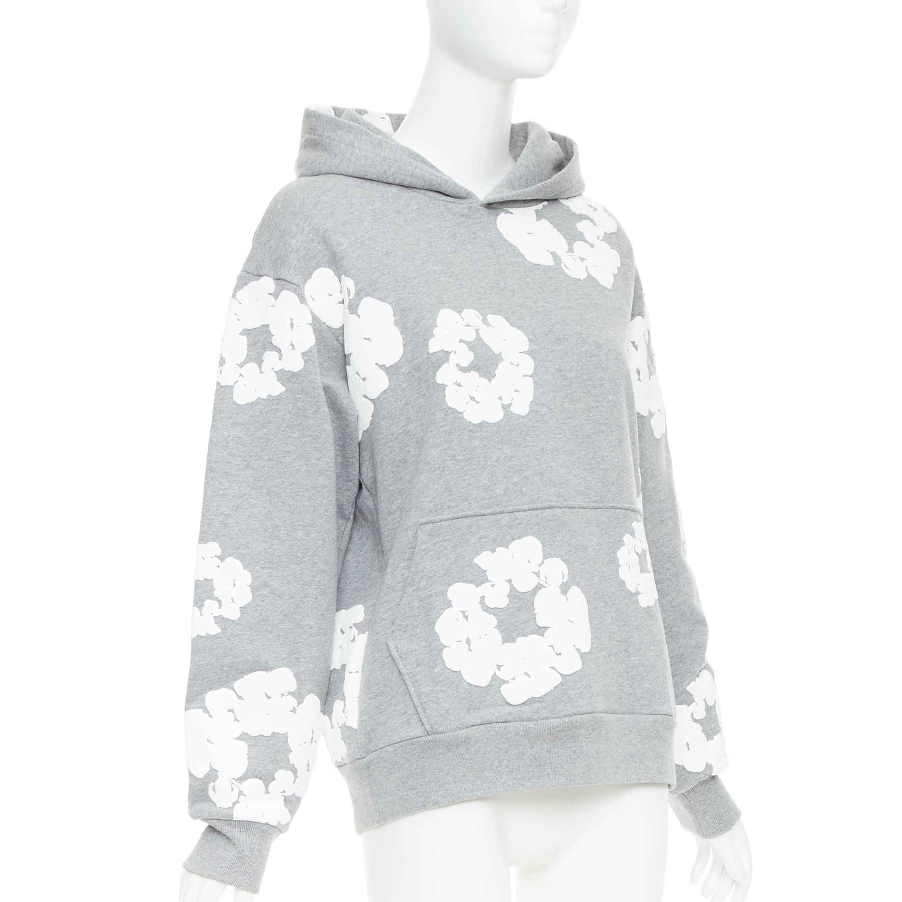 Grigio DENIM TEARS Wreath felpa con cappuccio in cotone grigio e bianco S.S. White in vendita