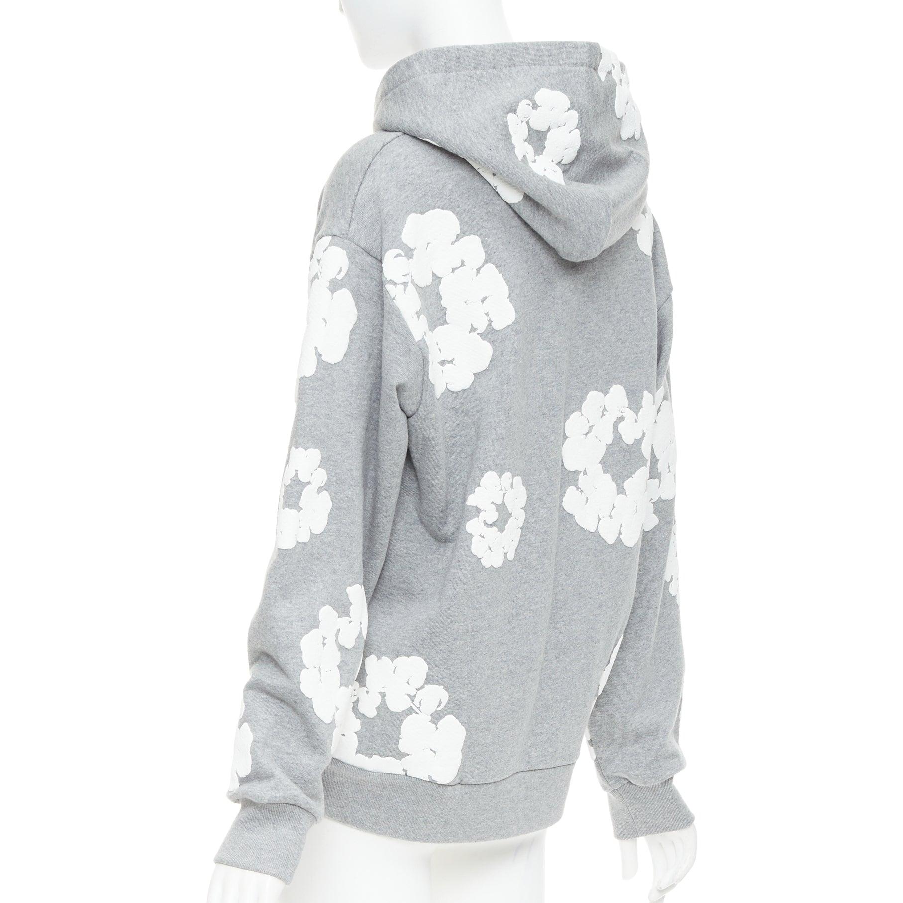 DENIM TEARS Wreath felpa con cappuccio in cotone grigio e bianco S.S. White in vendita 1