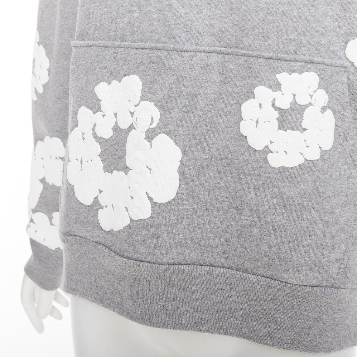 DENIM TEARS Wreath felpa con cappuccio in cotone grigio e bianco S.S. White in vendita 2