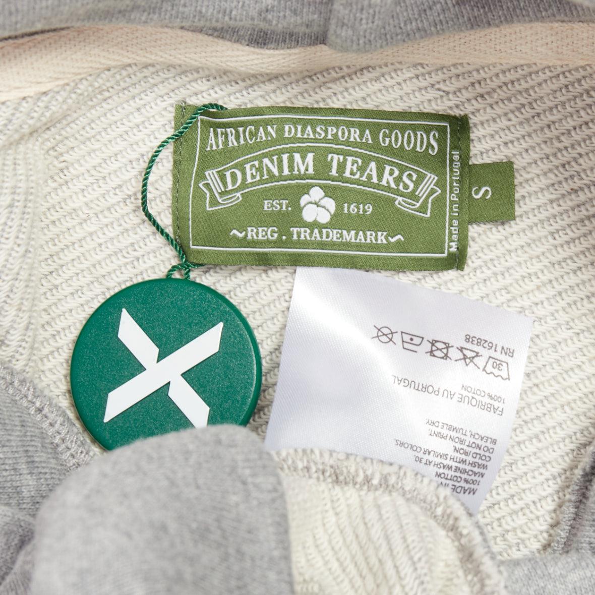 DENIM TEARS Wreath felpa con cappuccio in cotone grigio e bianco S.S. White in vendita 3