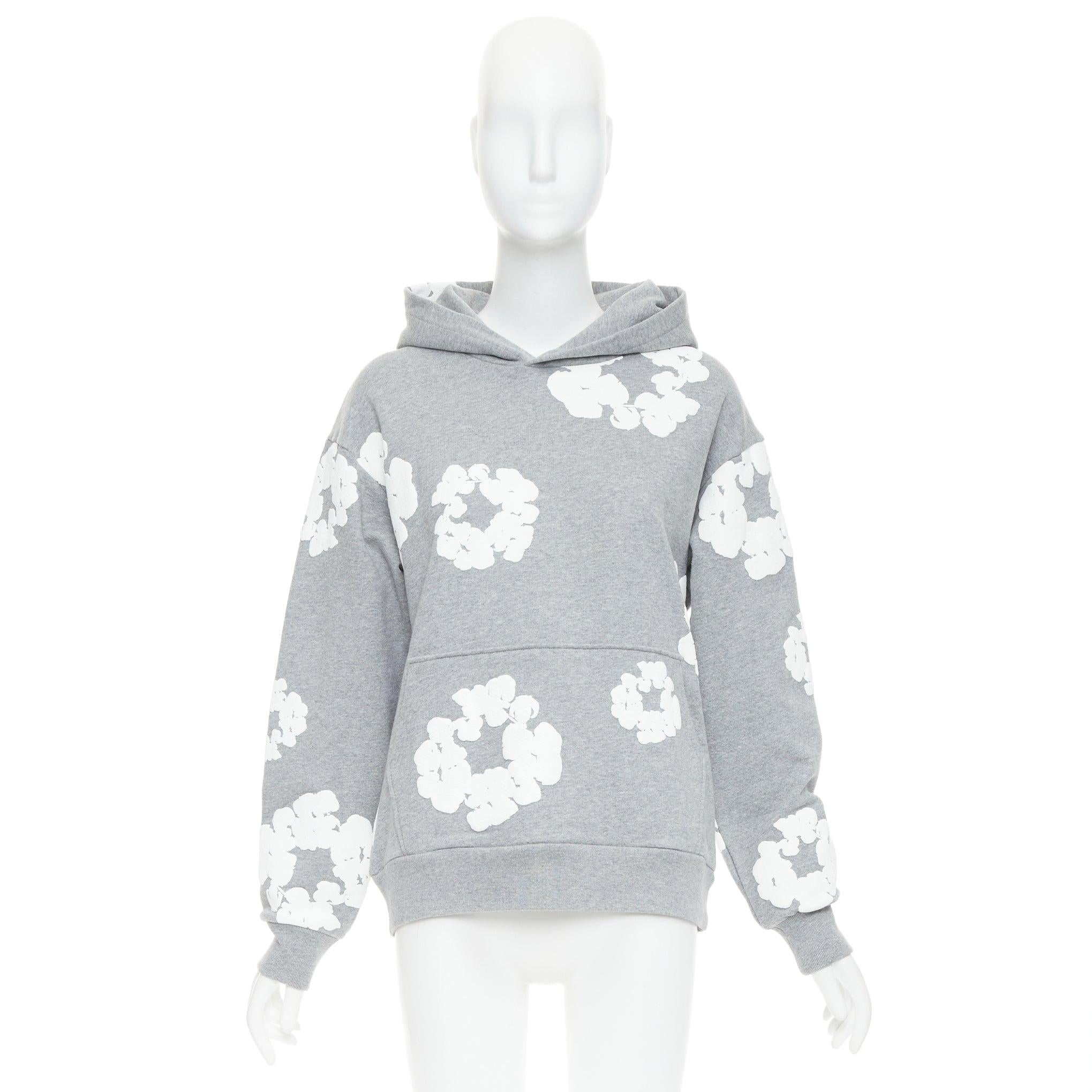 DENIM TEARS Wreath felpa con cappuccio in cotone grigio e bianco S.S. White in vendita 4