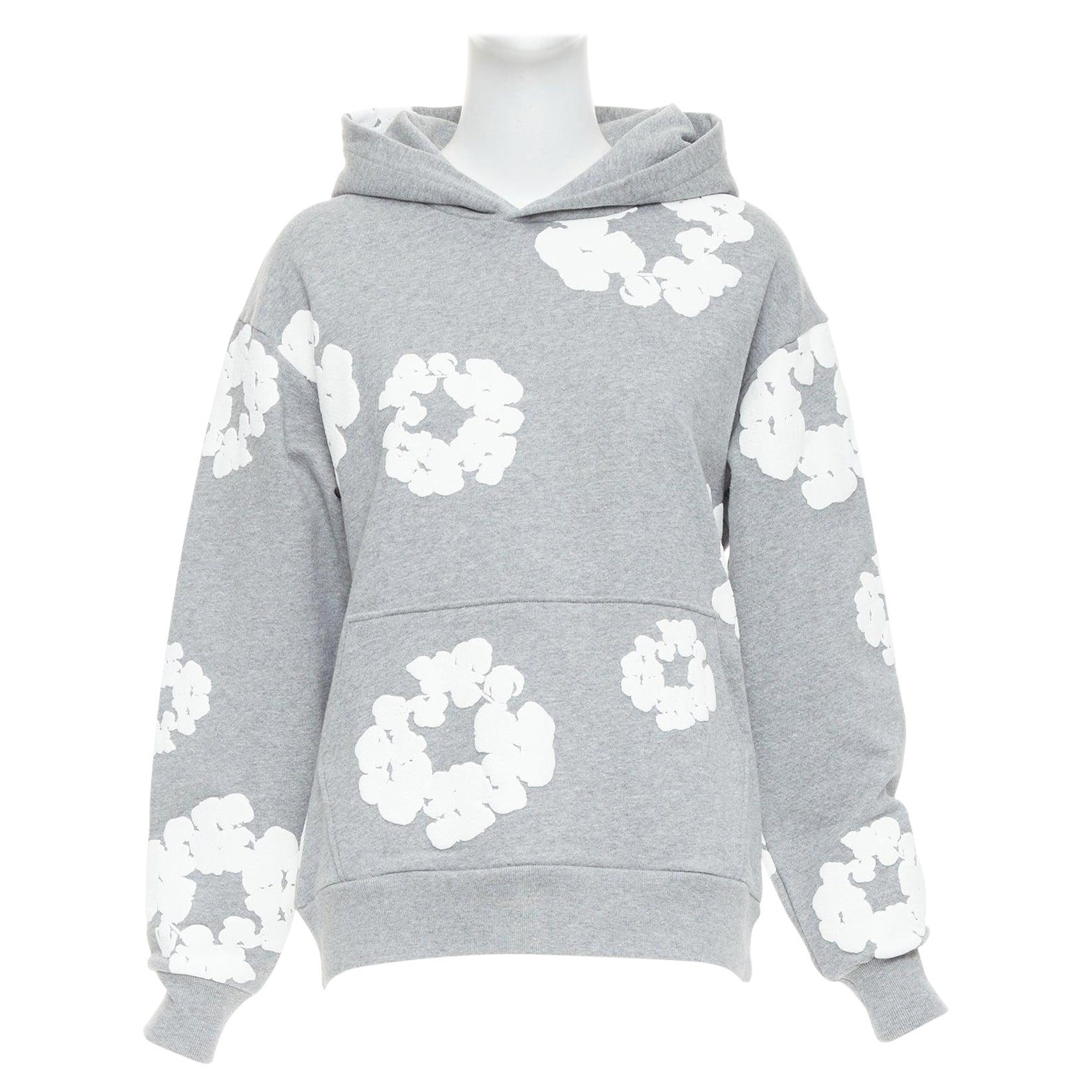 DENIM TEARS Wreath felpa con cappuccio in cotone grigio e bianco S.S. White in vendita