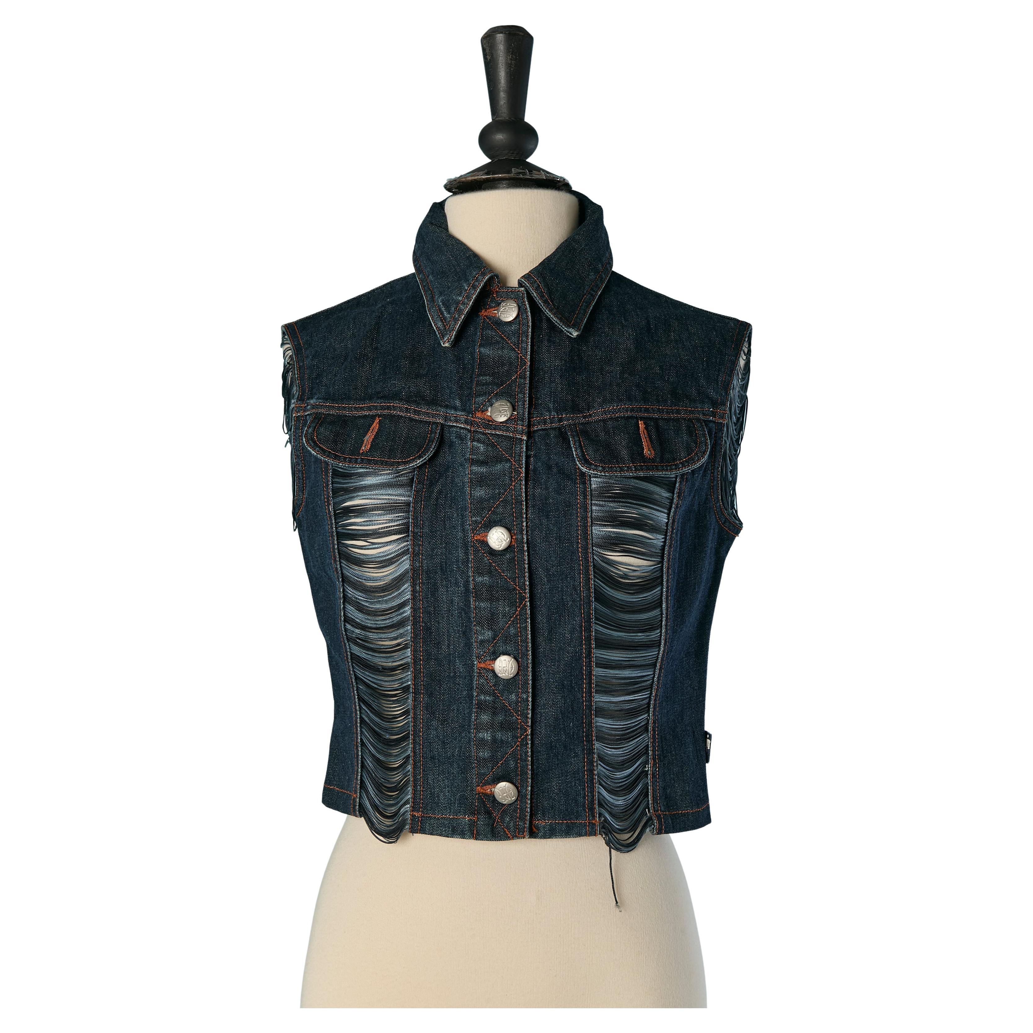 Denim vest with see-through thread fringes JEAN-PAUL GAULTIER JEANS