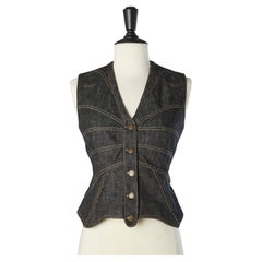 Denim vest with top-stitching and leather laces in the middle back Dolce&Gabbana