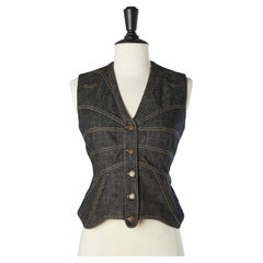 Denimweste aus Denim mit Oberteilsstickerei und Lederspitzen in der Mitte des Rückens von Dolce&Gabbana