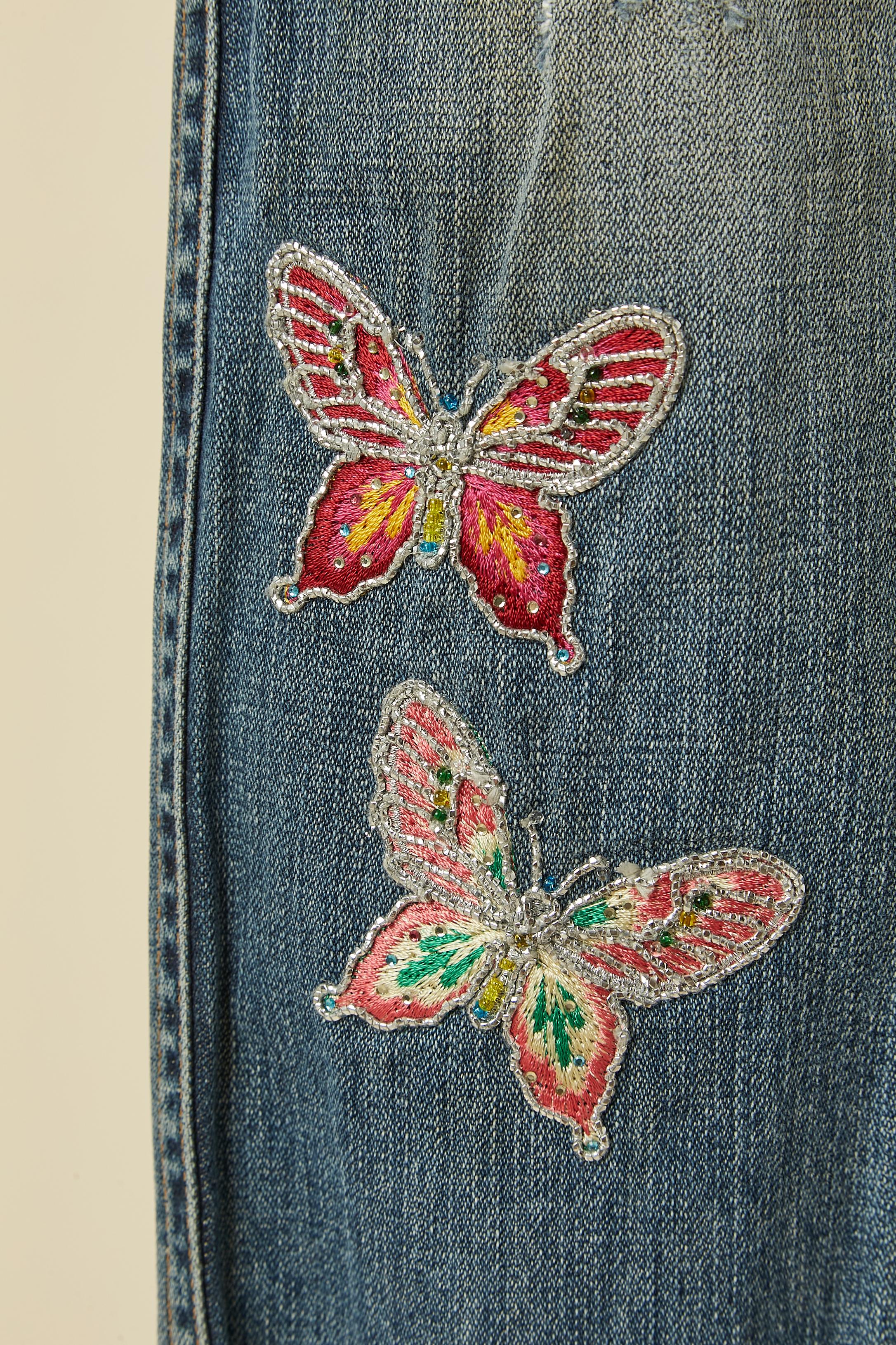 Denim with butterfly embroideries and stitches DOLCE  & GABBANA In Excellent Condition For Sale In Saint-Ouen-Sur-Seine, FR