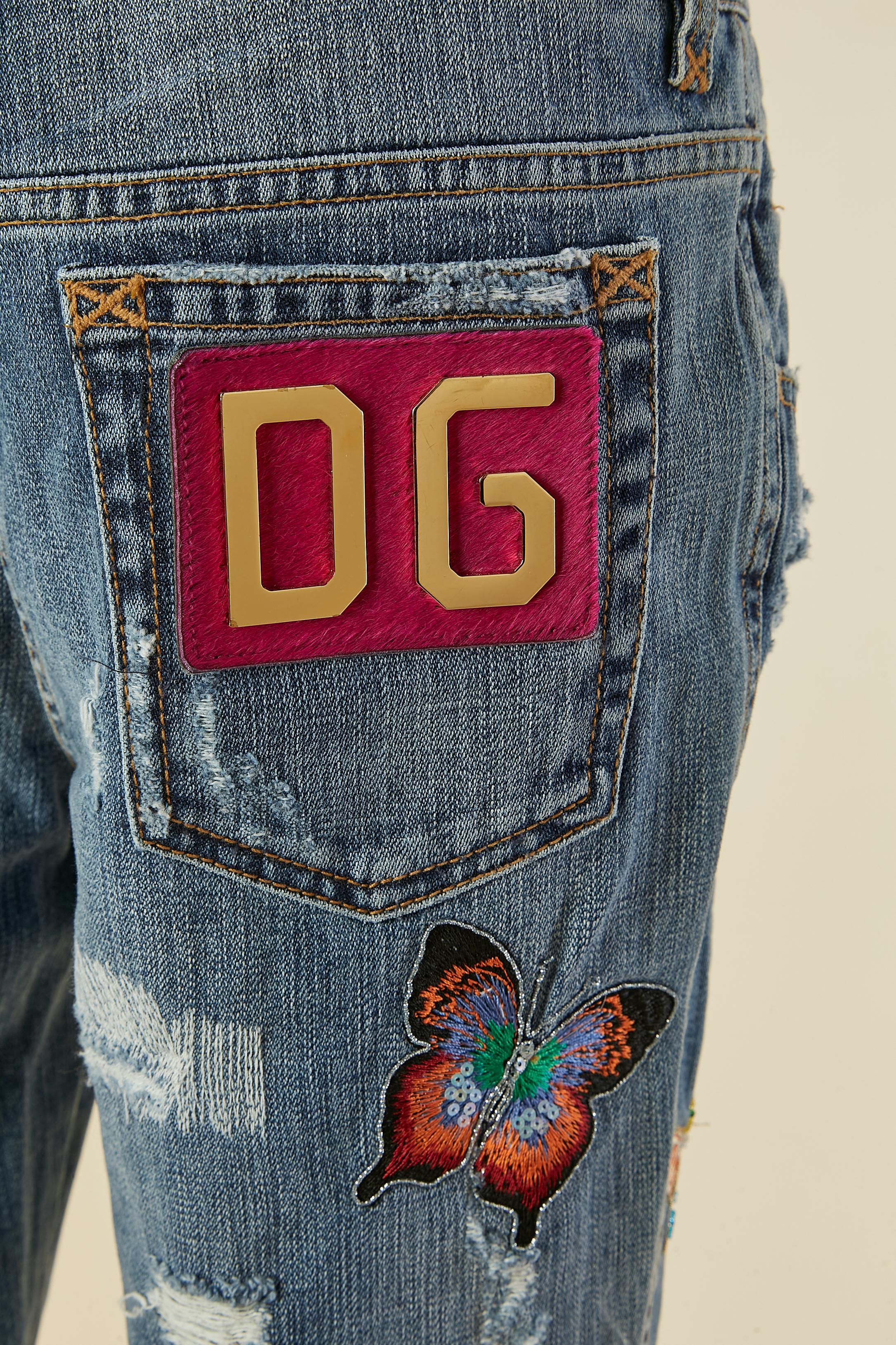 Denim with butterfly embroideries and stitches DOLCE  & GABBANA For Sale 4