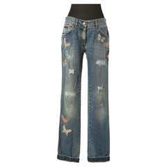 Denim with butterfly embroideries and stitches DOLCE  & GABBANA