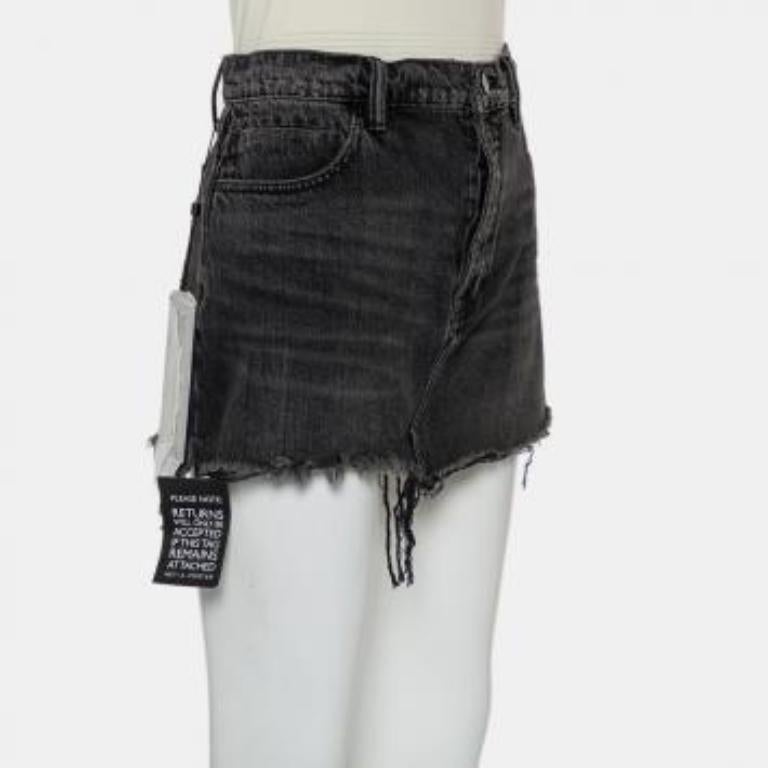 Denim X Alexander Wang Charcoal Grey Denim Distressed Frayed Hem Mini Skirt M For Sale 5