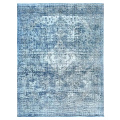 Denimhand Knotted Old Persian Tabriz Sheared Low Distressed Feel Worn Wool Rug